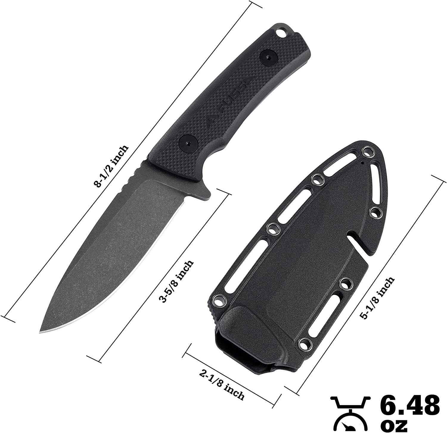 Flissa Fixed Blade Hunting Knife 8-1/2-inch Full Tang G10 Handle Survival Knife