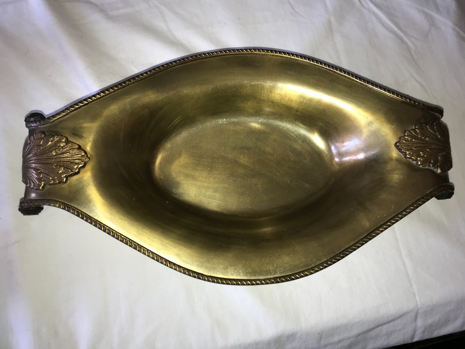 DECORATIVE CRAFTS Inc INDIA Solid BRASS Double Tab Handle DISH Bowl PLATTER 15″L