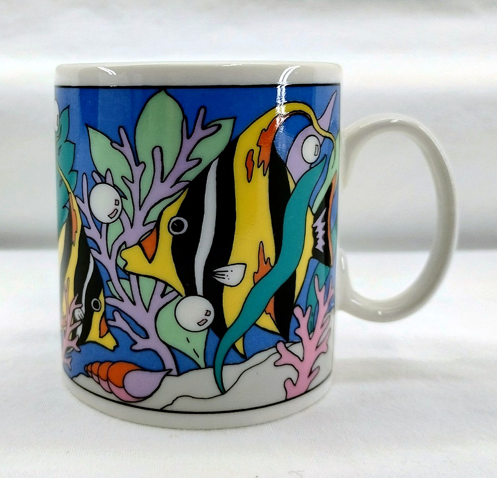 STUDIO NOVA Deep Sea – 2.5″ Ceramic Espresso / Demitasse Flat Cup – Angel Fish