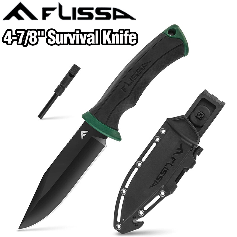 FLISSA 4-7/8″ Survival Knife Fixed Blade Knife with Sheath Whistle Fire Starter