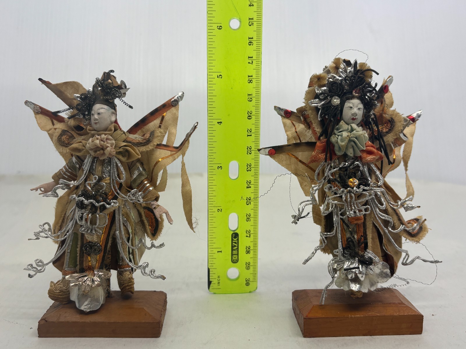 2 Chinese Opera Dolls Mixed Materials Ornate by Chongqing Ying Factory 5.25in H