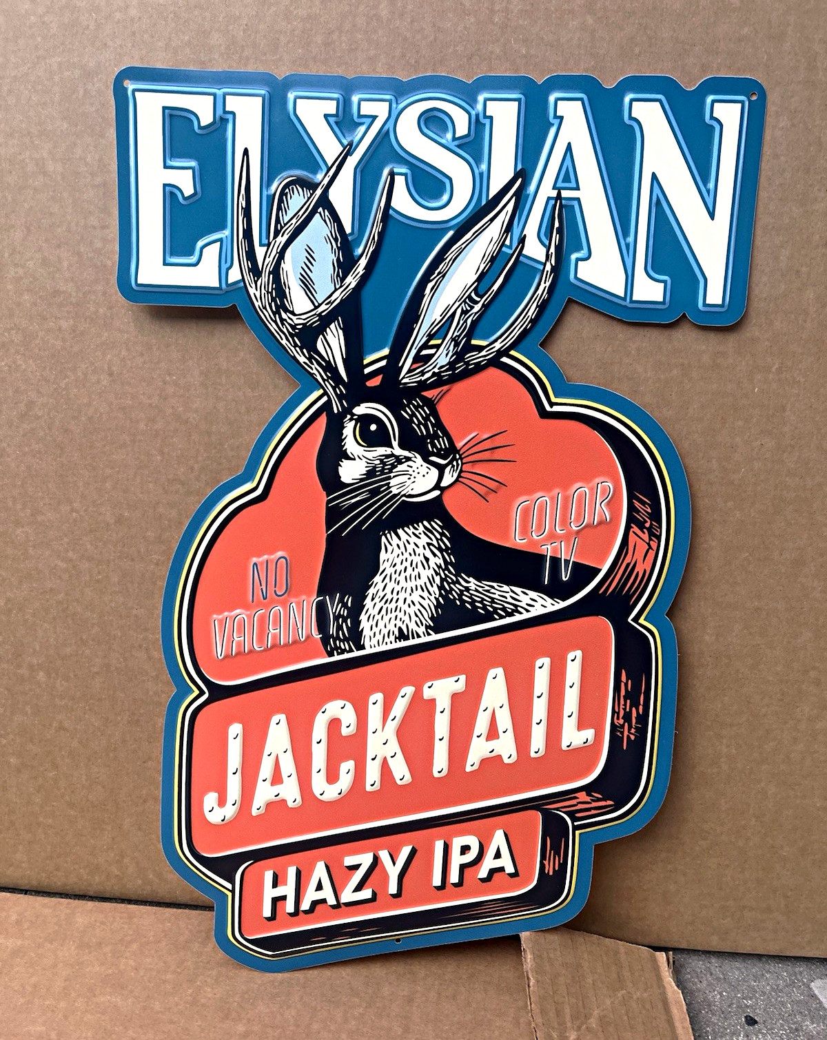 Elysian Jacktail Hazy IPA Metal Tin Beer Sign No Vacancy Color TV 19”x 12.5”