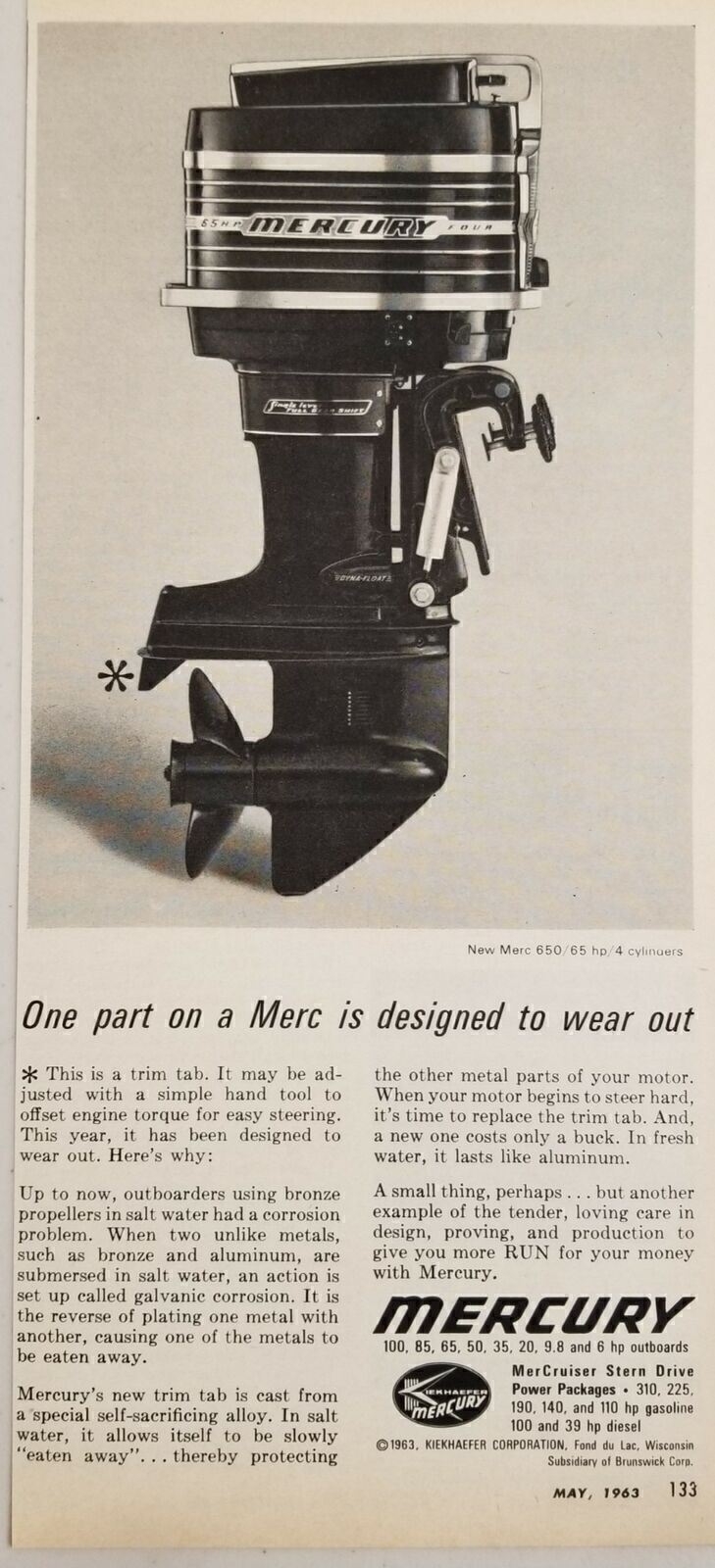 1963 Print Ad Mercury Outboard Motors 650 65-HP 4 Cylinder Fond du Lac,WI