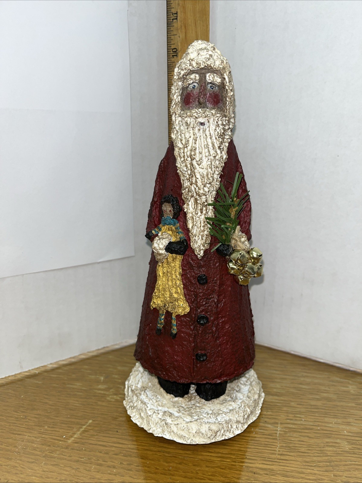 Papier Mache Art Christmas Decoration Santa Claus Figure Handmade Artist Signed