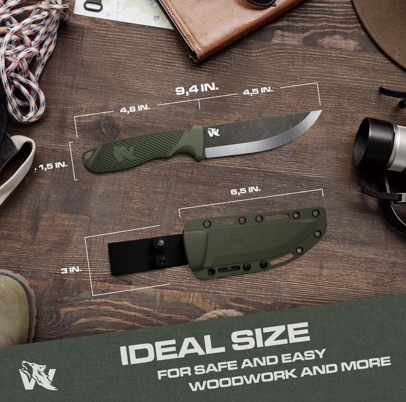 ODENWOLF W-SCANDI Full Tang Survival Knife with Sheath – Stylish Tactical Fixed