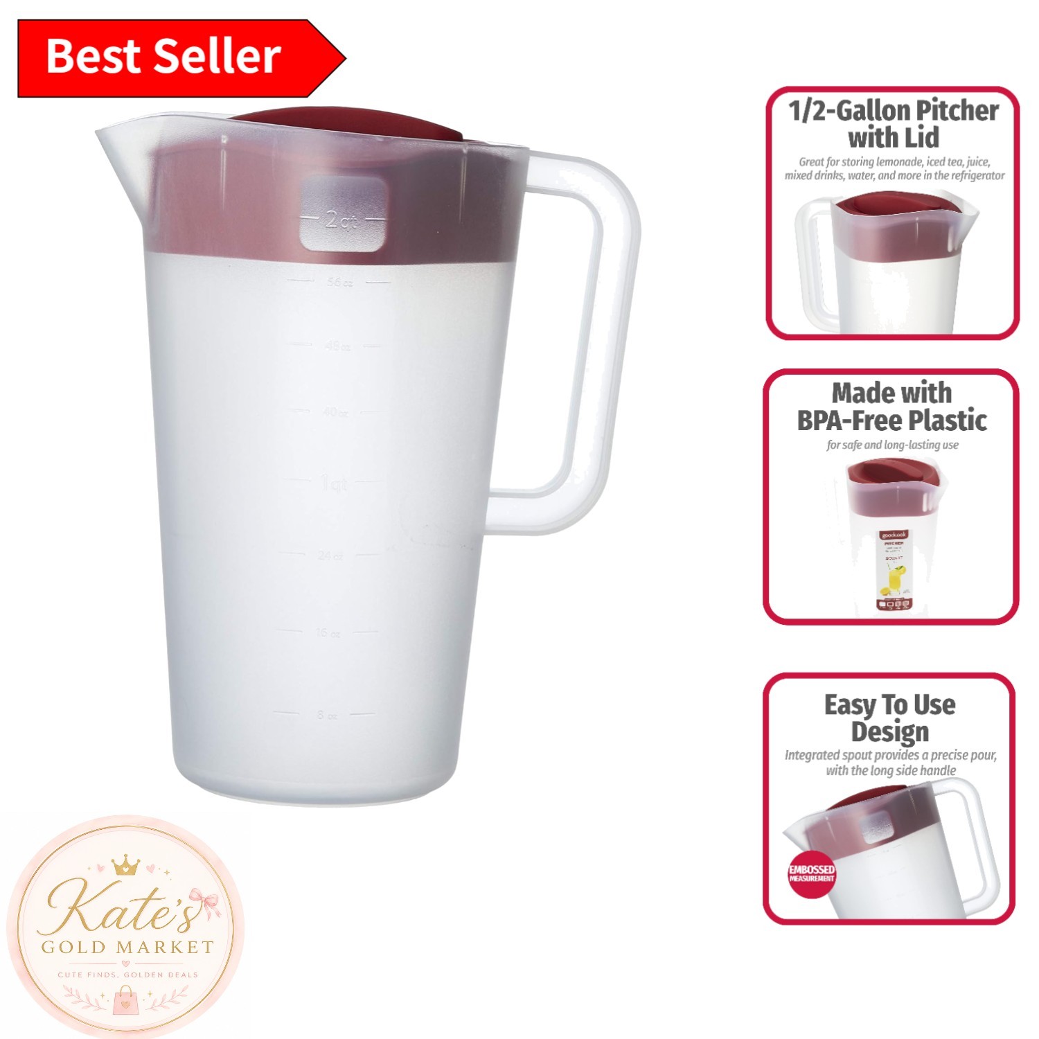 Versatile 1/2 Gallon Straining Pitcher – 4 Pouring Options, BPA-Free Plastic