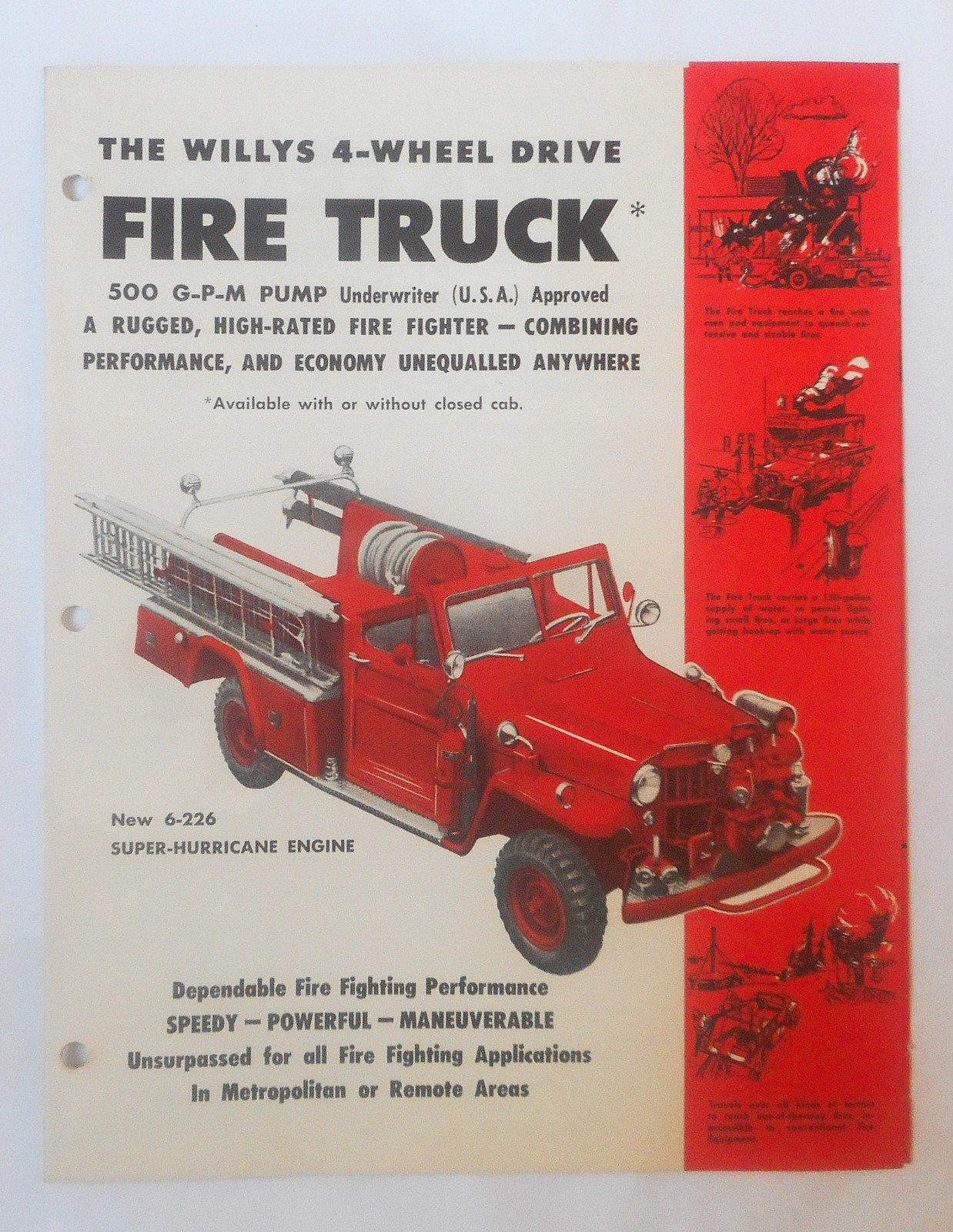 1950S WILLYS FIRE TRUCK SPECIFICATIONS BROCHURE ORIGINAL