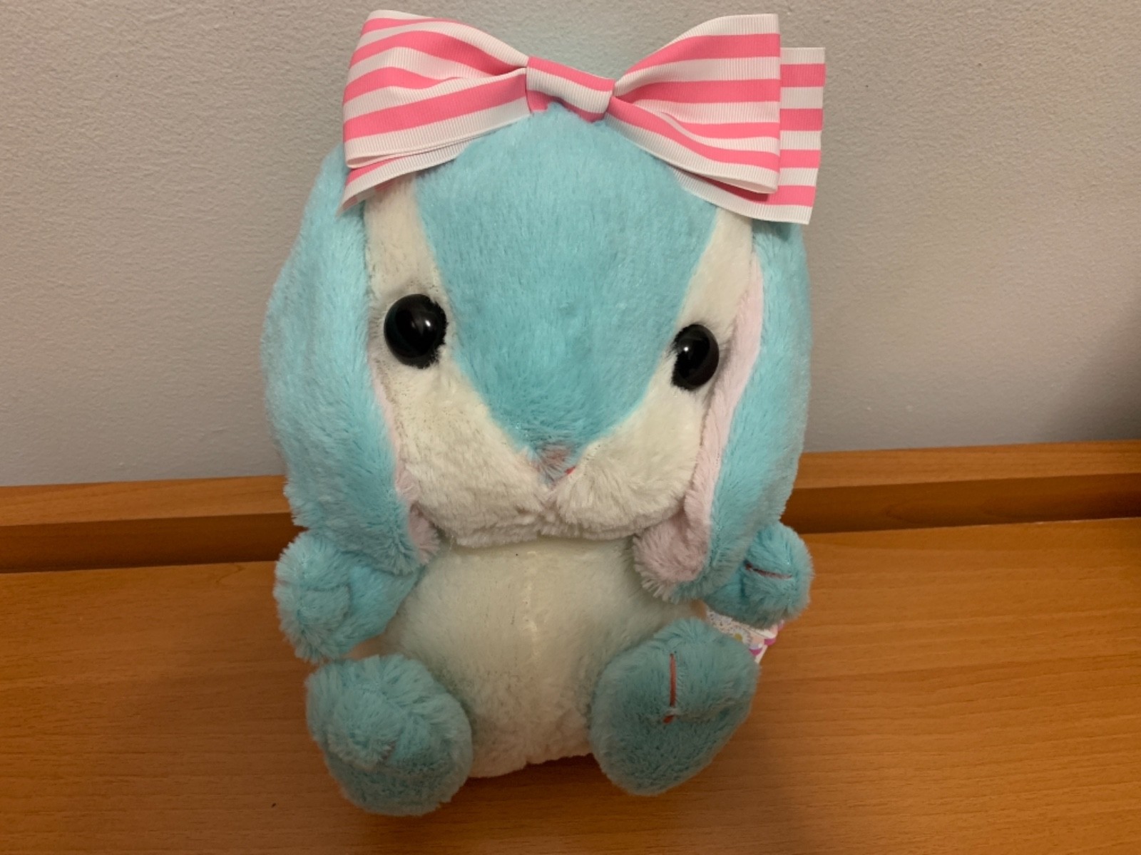 US SELLER Amuse Pote USA Loppy Bunny Dolly Plush With Striped Bow Mint Blue