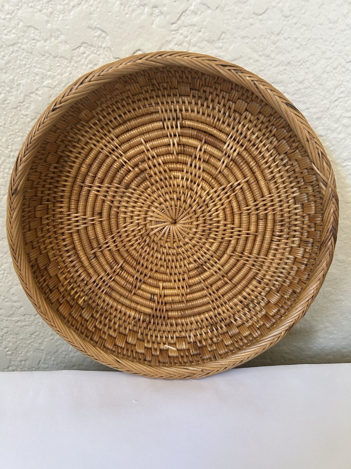 Rattan Basket Round Handwoven Bali Boho Trinket 7.5” 1”H