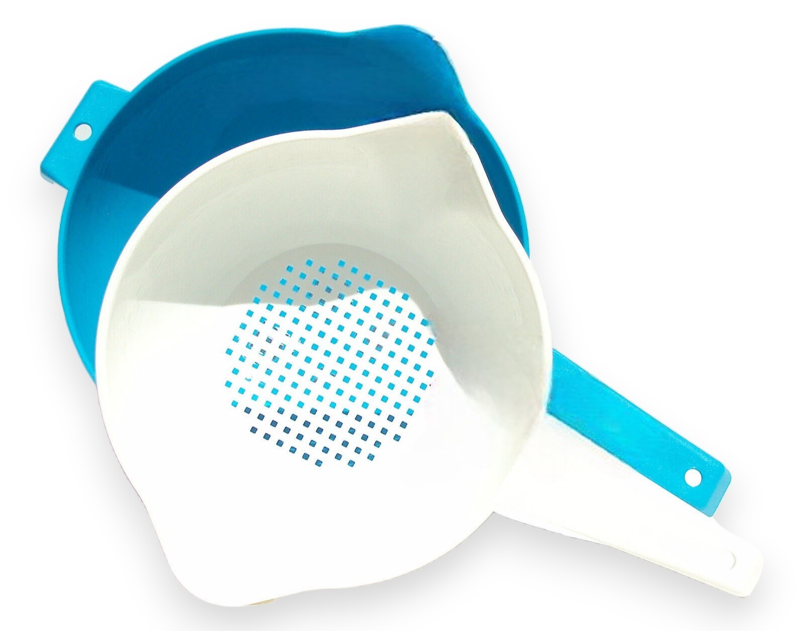 Tupperware 1 Qt and 2 Quart Colander Strainer with Handle White and Blue NEW!