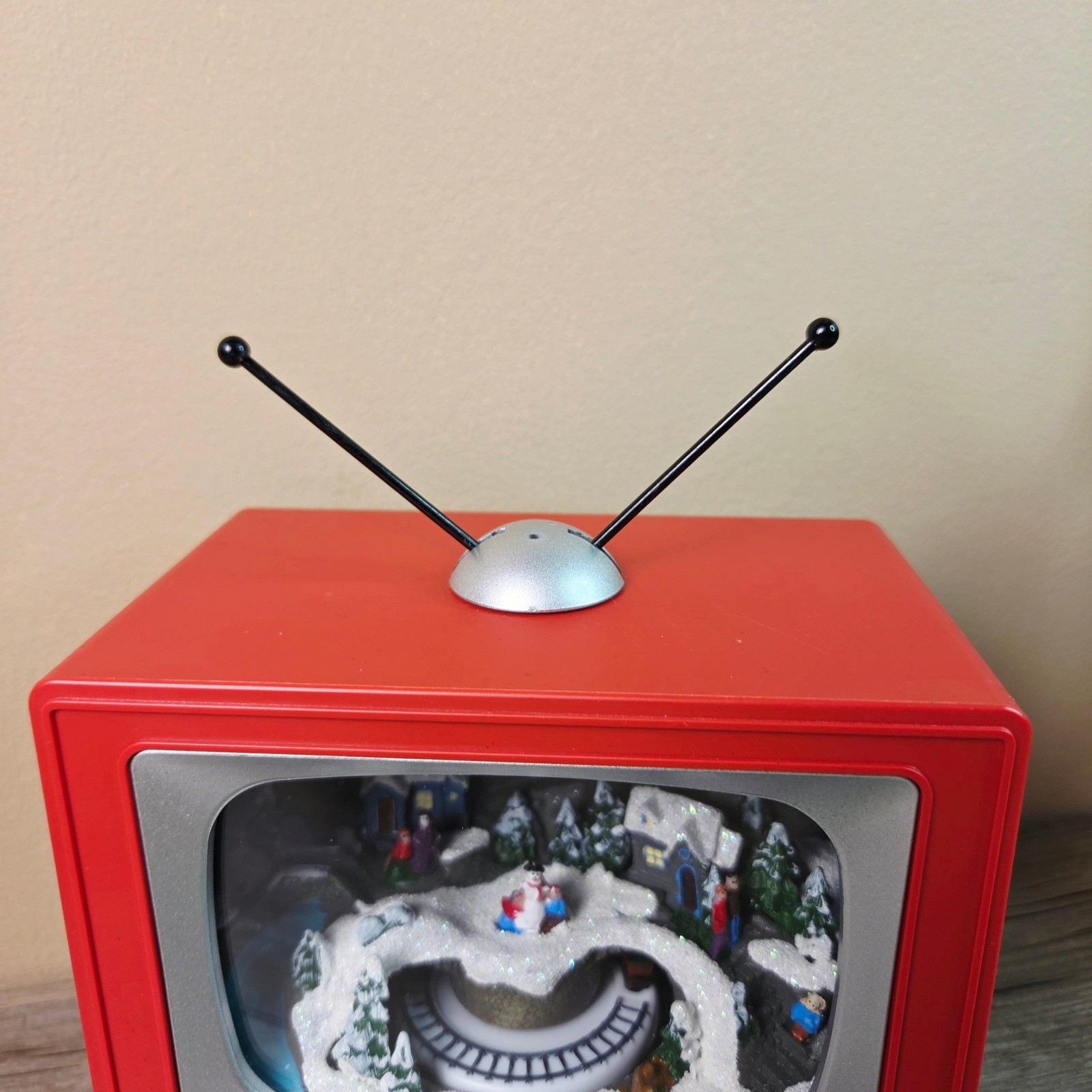 Retro TV Christmas Village Scene Animated Lighted Holiday Decoration Train