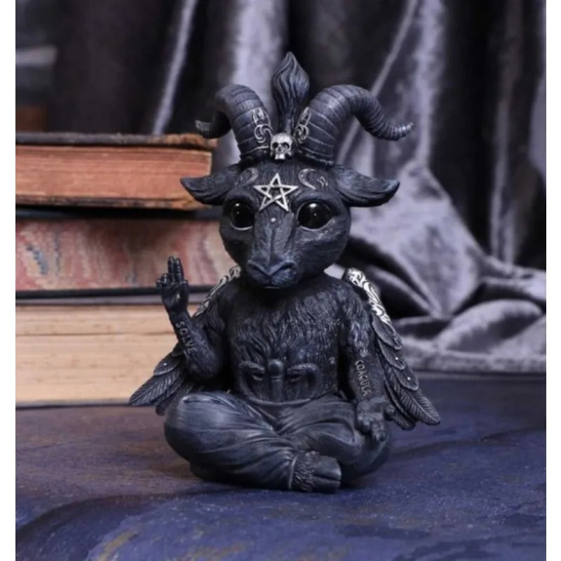 Cute Baphomet Figurine 4 Inch Black Resin Occult Statue Solve Coagula