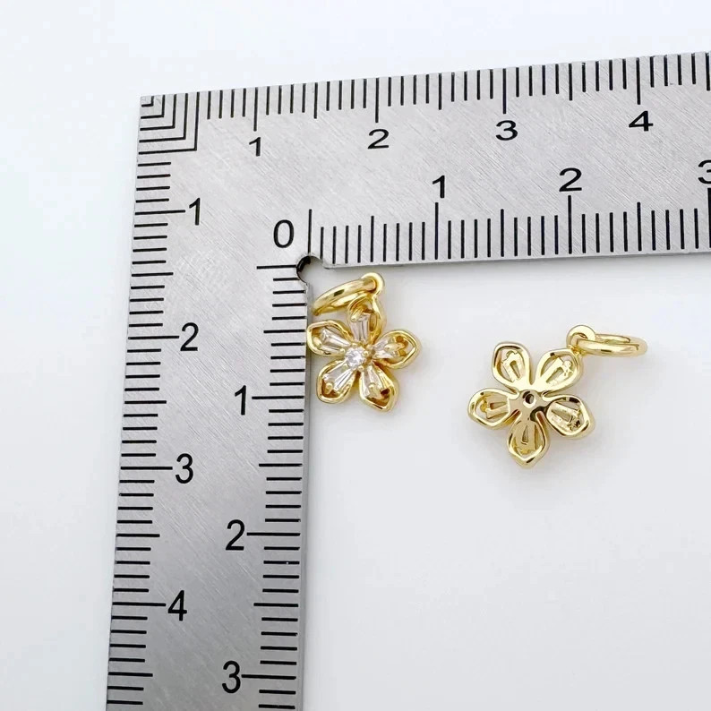 14K Yellow Gold Over Tiny Floral Charms Dainty Diamond Flower Pendant Only 1PC