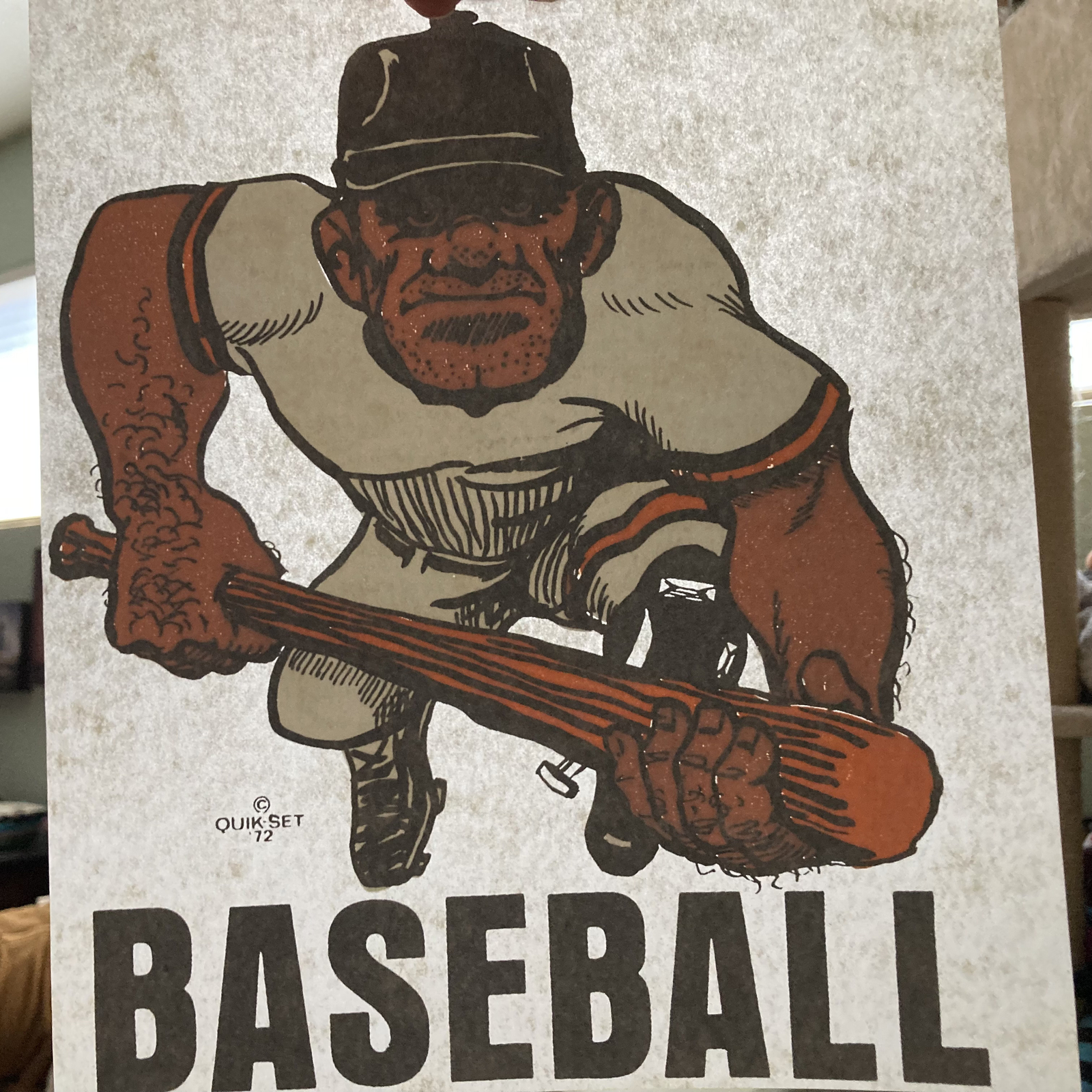 Vintage Heat Transfer Iron On Baseball Sport Bat Quick-Set 1975