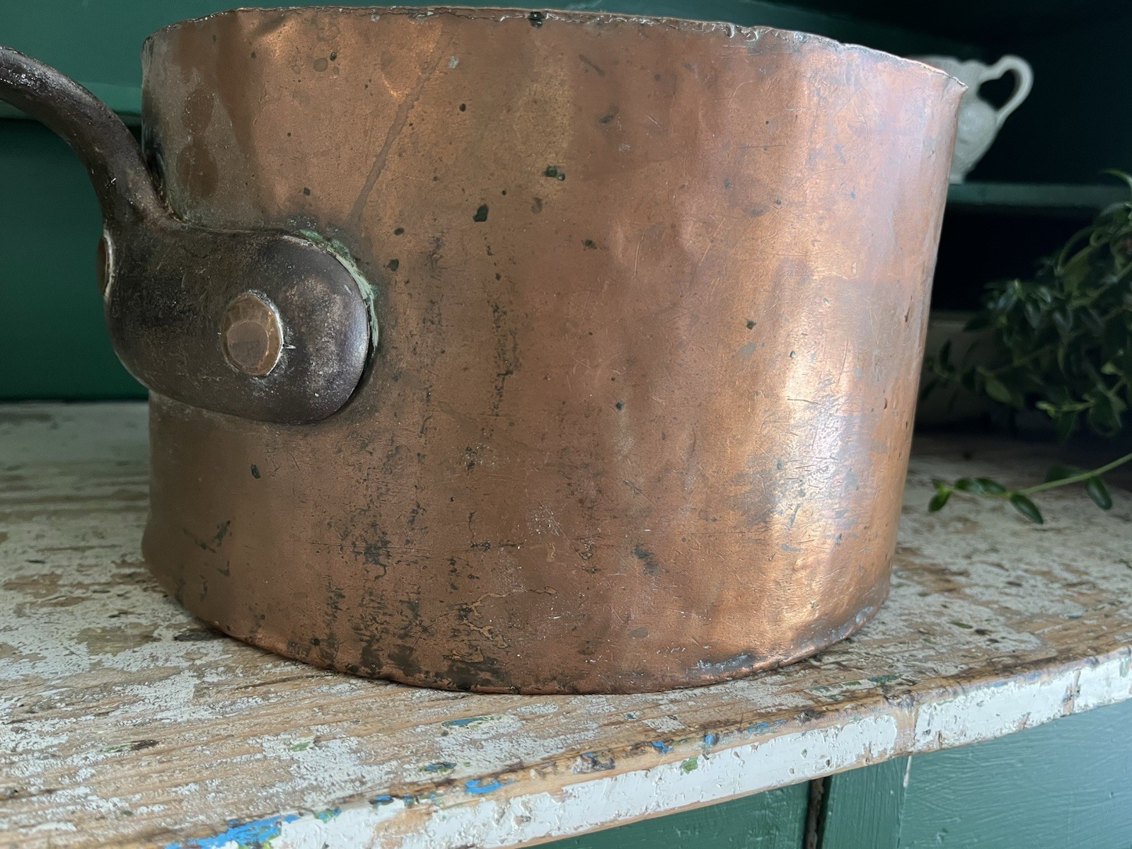 Antique French Large Copper Pot Heavy 19th Century Cookware Patina 12×7 Kitchen