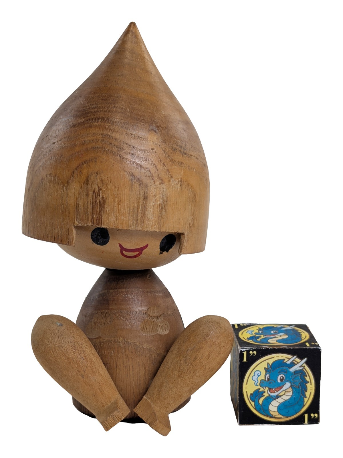 Vintage Creative Kokeshi Doll Child Sitting w/ Pointed Head from Japan 12.5cm 5″