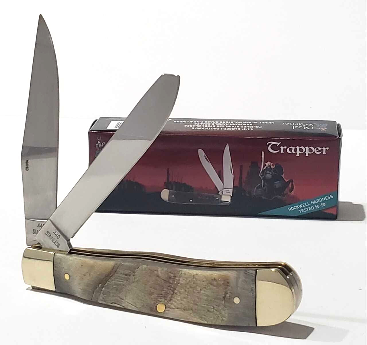 Frost Cutlery Steel Warrior Ram’s Horn 2 Blade Trapper Folding Pocket Knife EDC