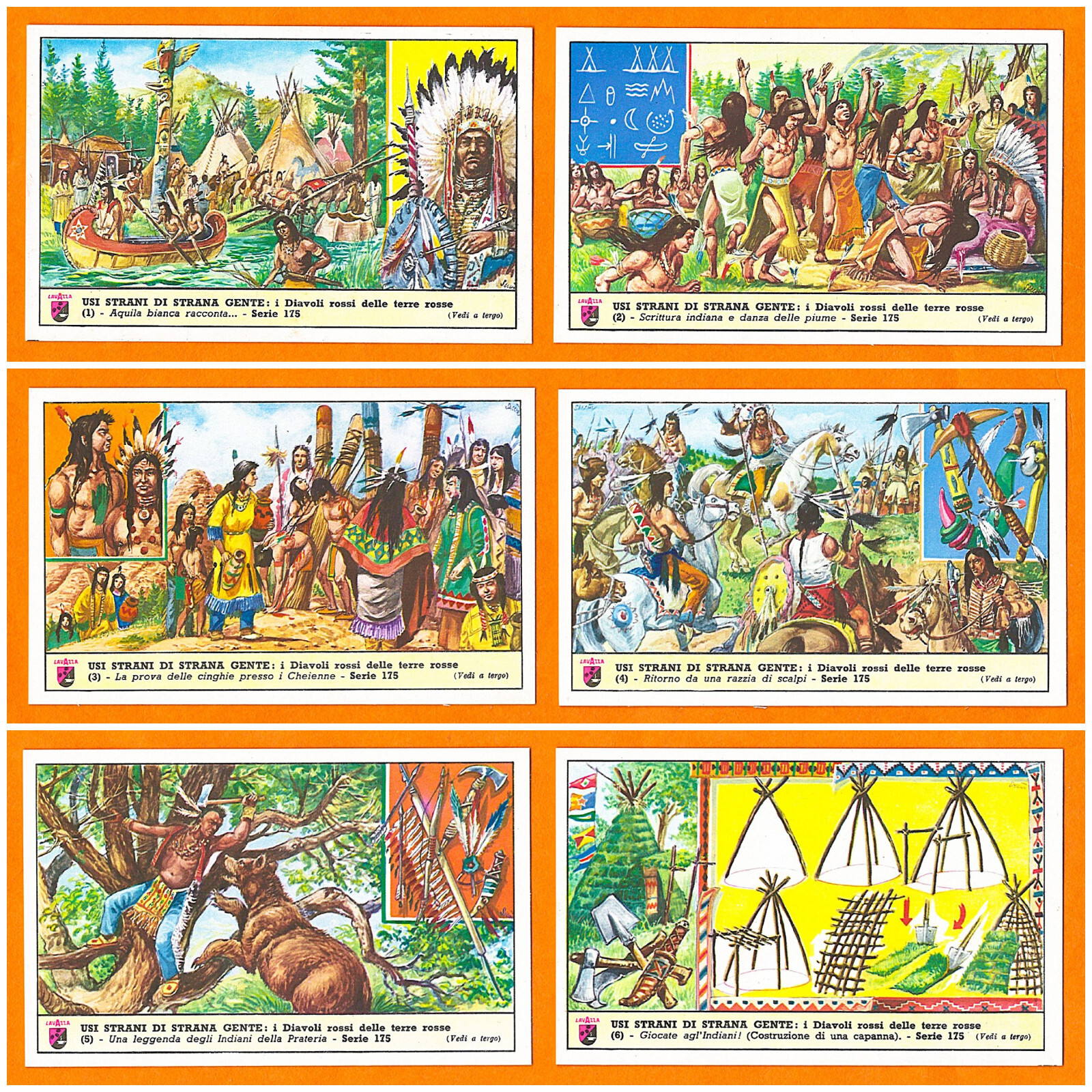 1949-69 Caffe LAVAZZA Torino – Lot of 6 Italian Trading Cards – Mint – RARE!