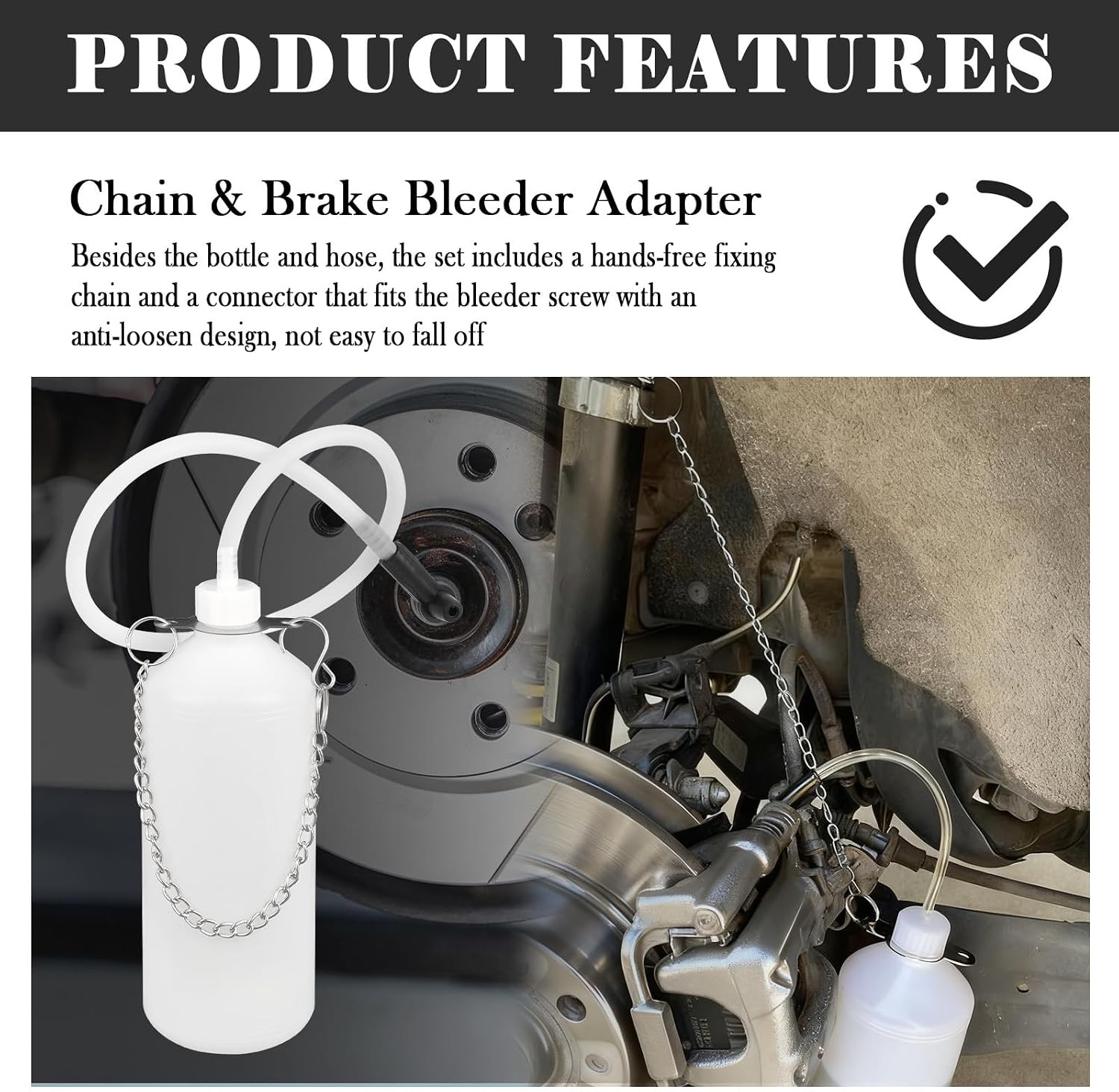 1L Car Brake Bleeder Bottle Kit with 23.03″ Silicone Hose & Universal Adapter