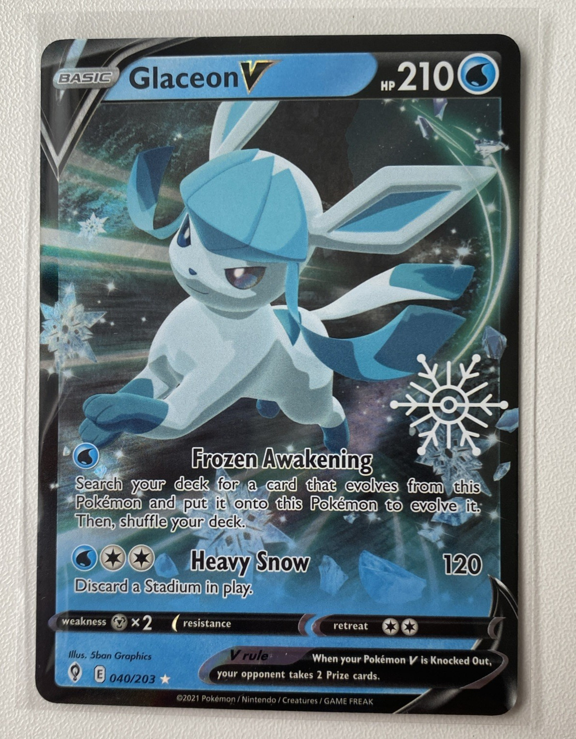 Pokemon TCG Glaceon V 040/203 Ultra Rare Snowflake Stamped Holiday Promo