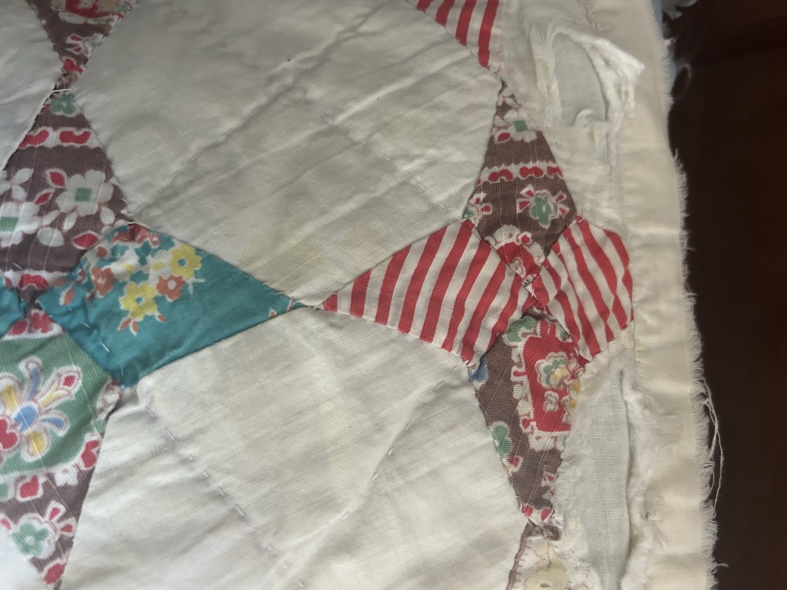 Vtg 4 Point Star Snowball Quilt Feedsack Fabric Scrap Quilt Depression Era READ