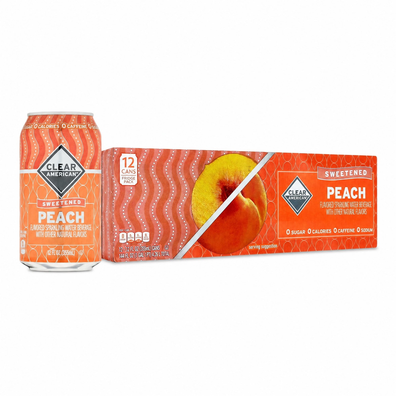Clear American Golden Peach Water Sparkling Water, 12 fl oz, 12 pack