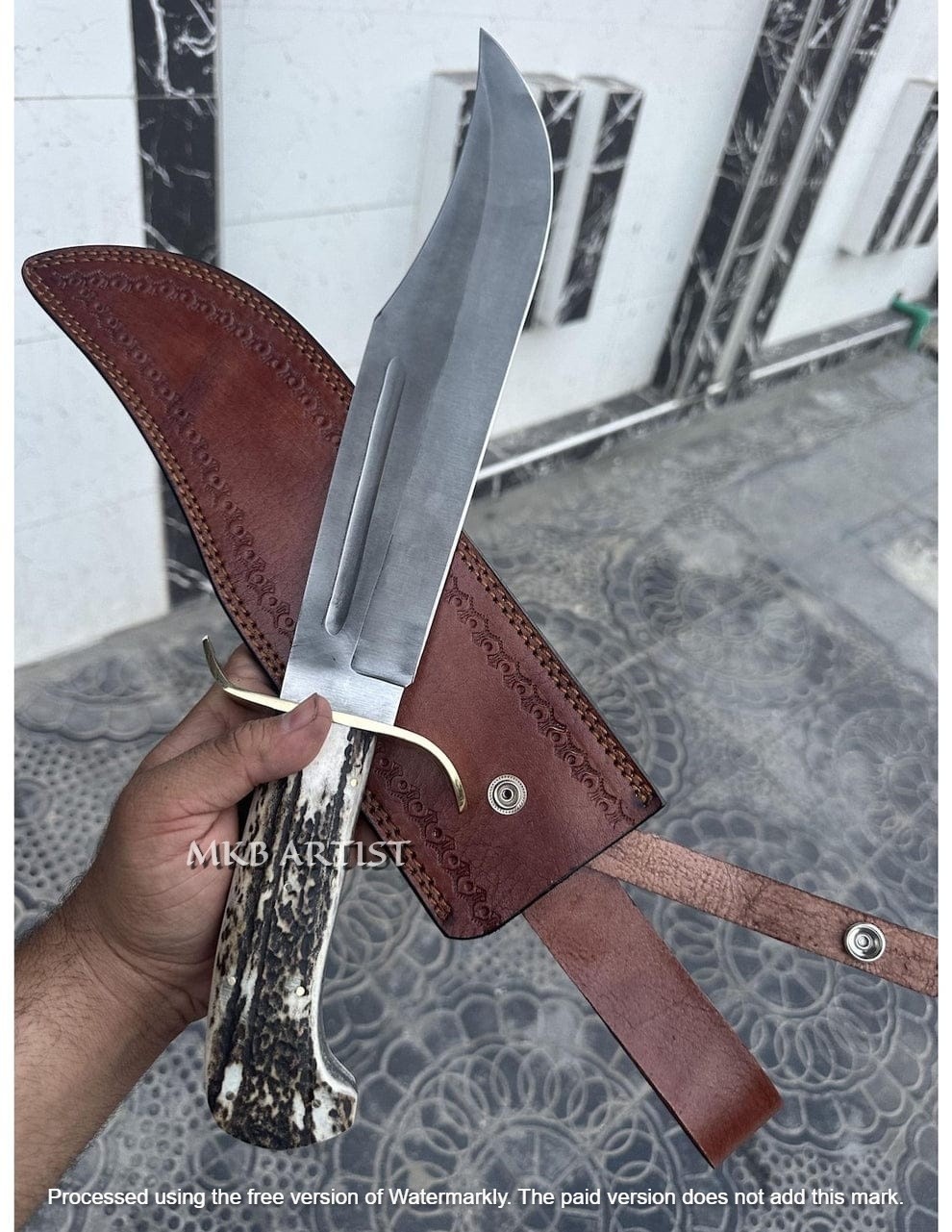 Custom Handmade Carbon Steel Stag handle Hunting Bowie Knife With Sheath