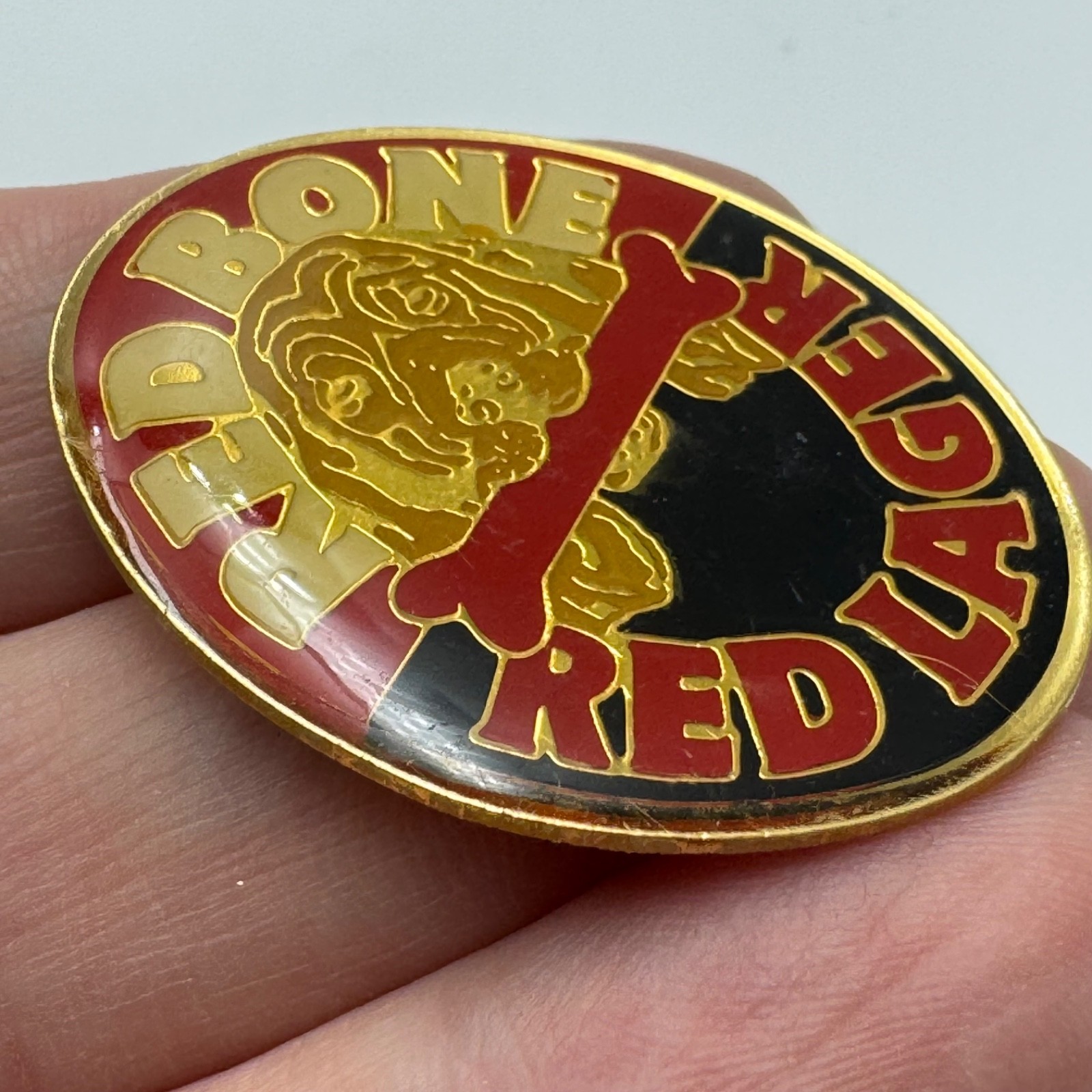 Vintage Red Bone Red Lager Dog Logo Beer Lapel Pin Brewery Advertising