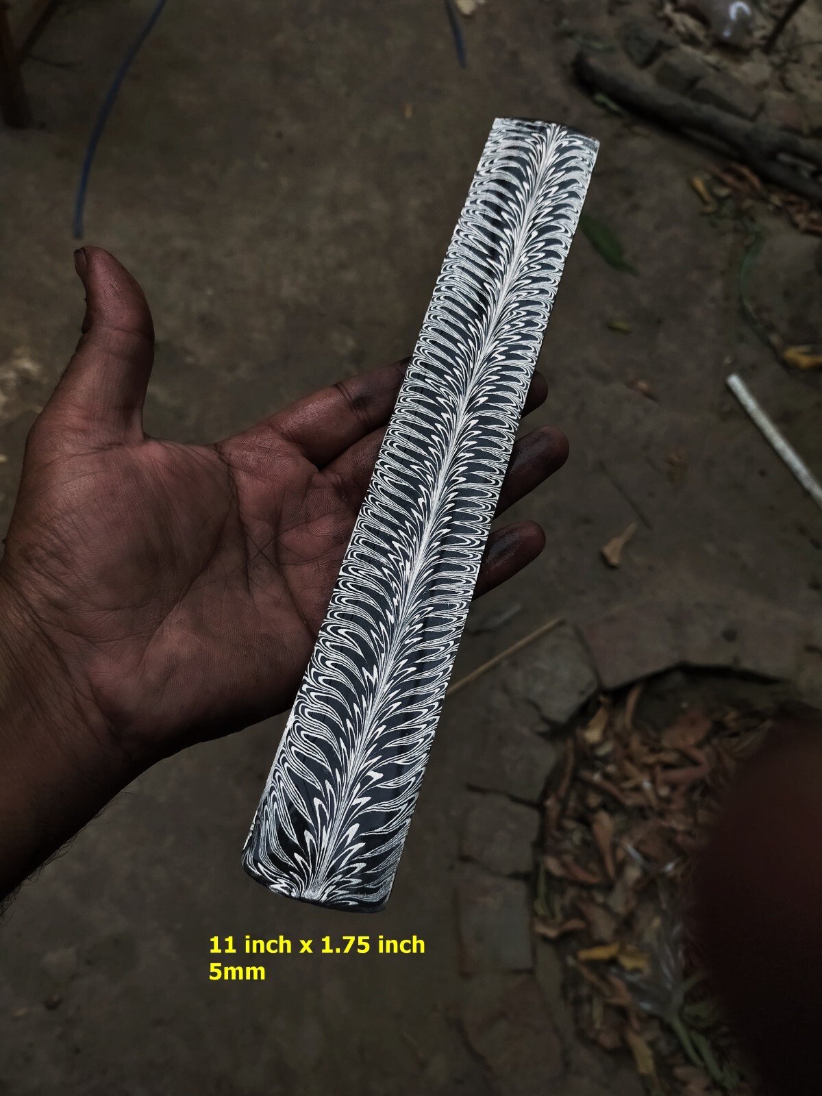 Mosaic Damascus steel fire feather billet hand forged bar Material DF068