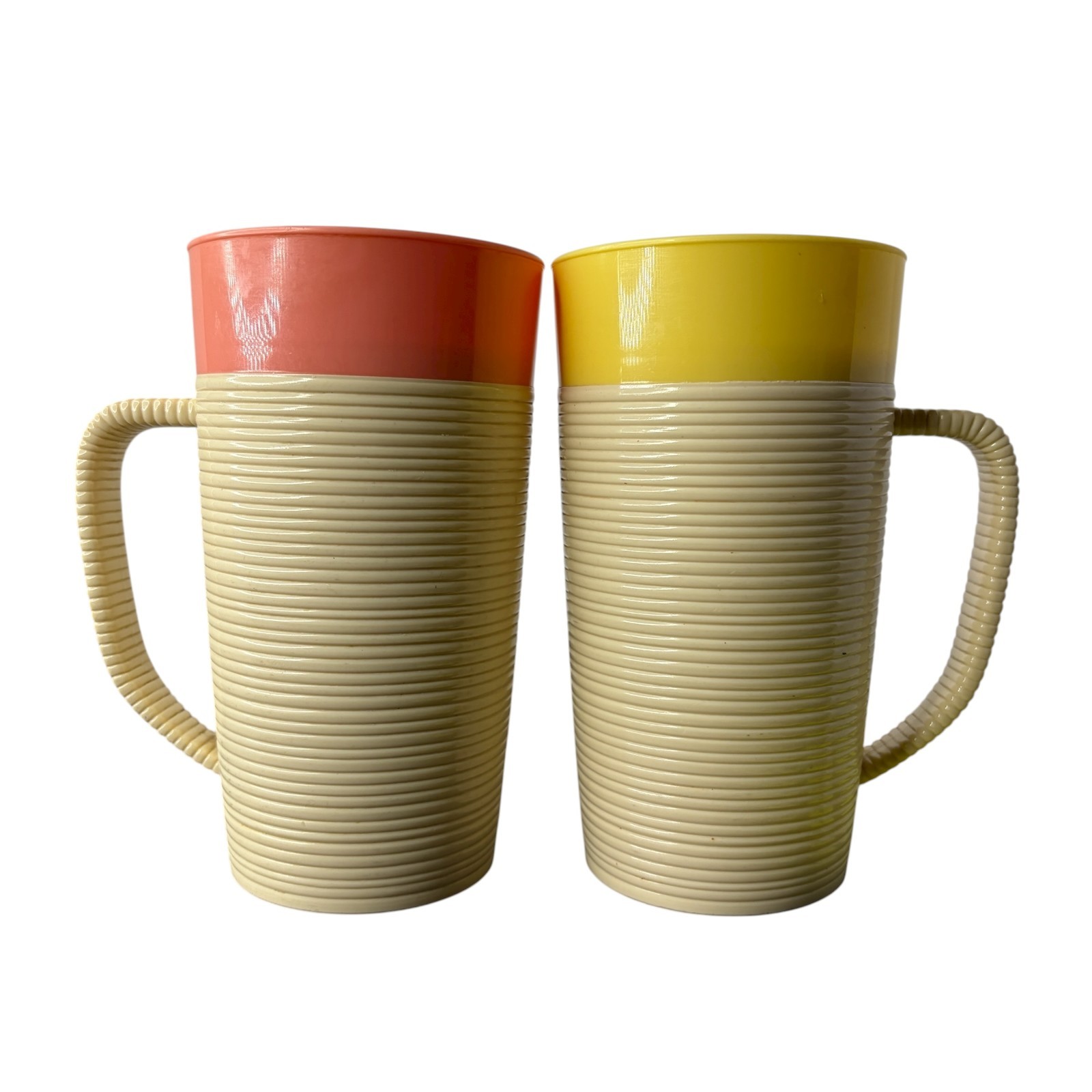 2 Vintage Raffiaware Thermo Temp Tall Mugs 14 Oz 6 Inches Tall