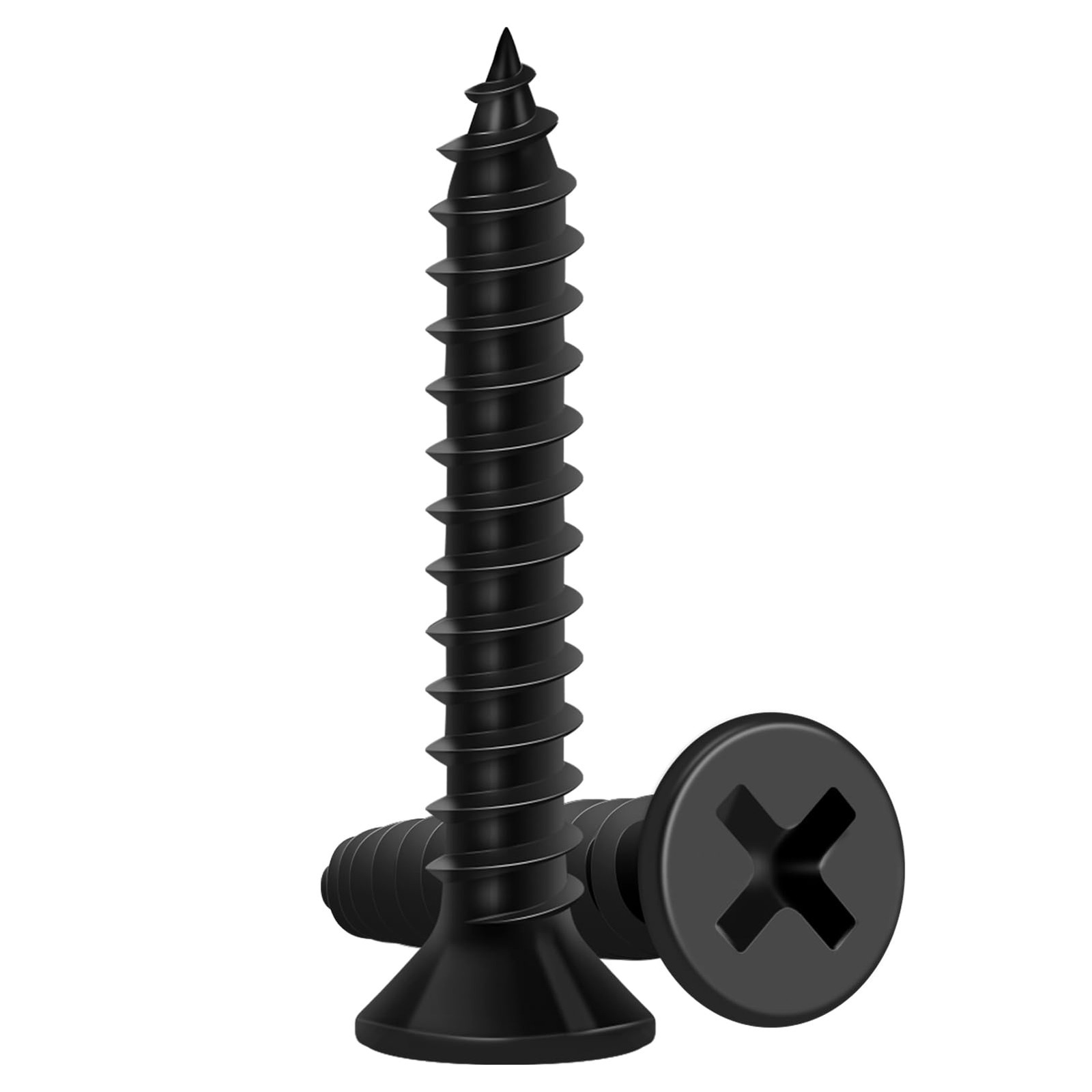 Wood Screws 1 Inch, 130 PCS FIXLINK Premium Flat Head Phillips #8 x 1″, Black