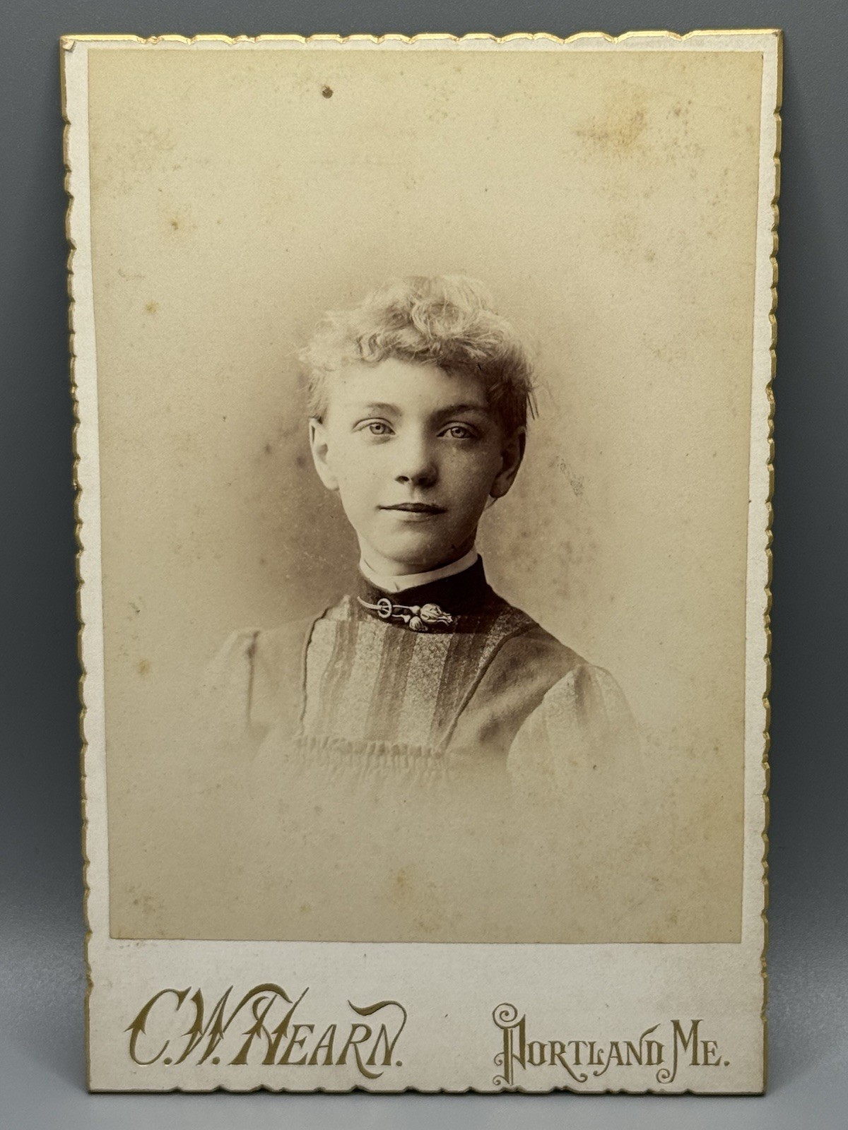 Antique Cabinet Card Young Girl From Portland Maine C.W Hearn