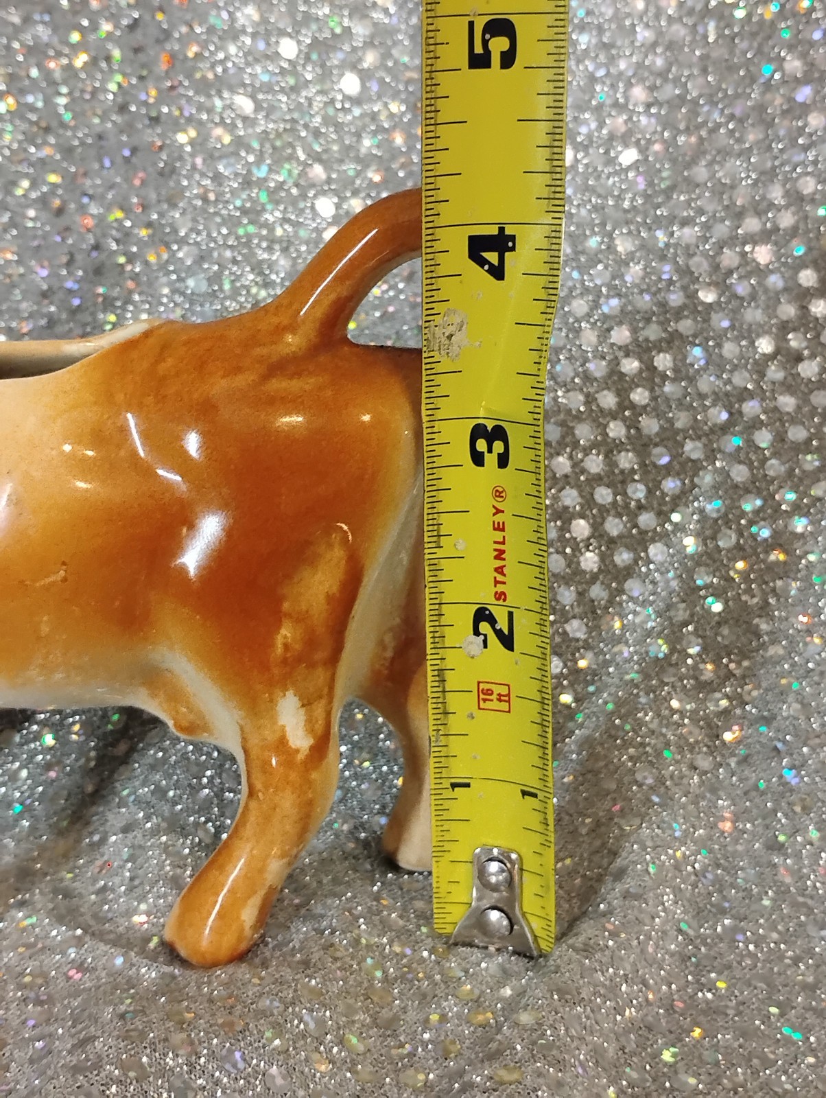 Vintage Ceramic Cow Creamer Pitcher Brown & White 4″ Tall x 6.5″ Long