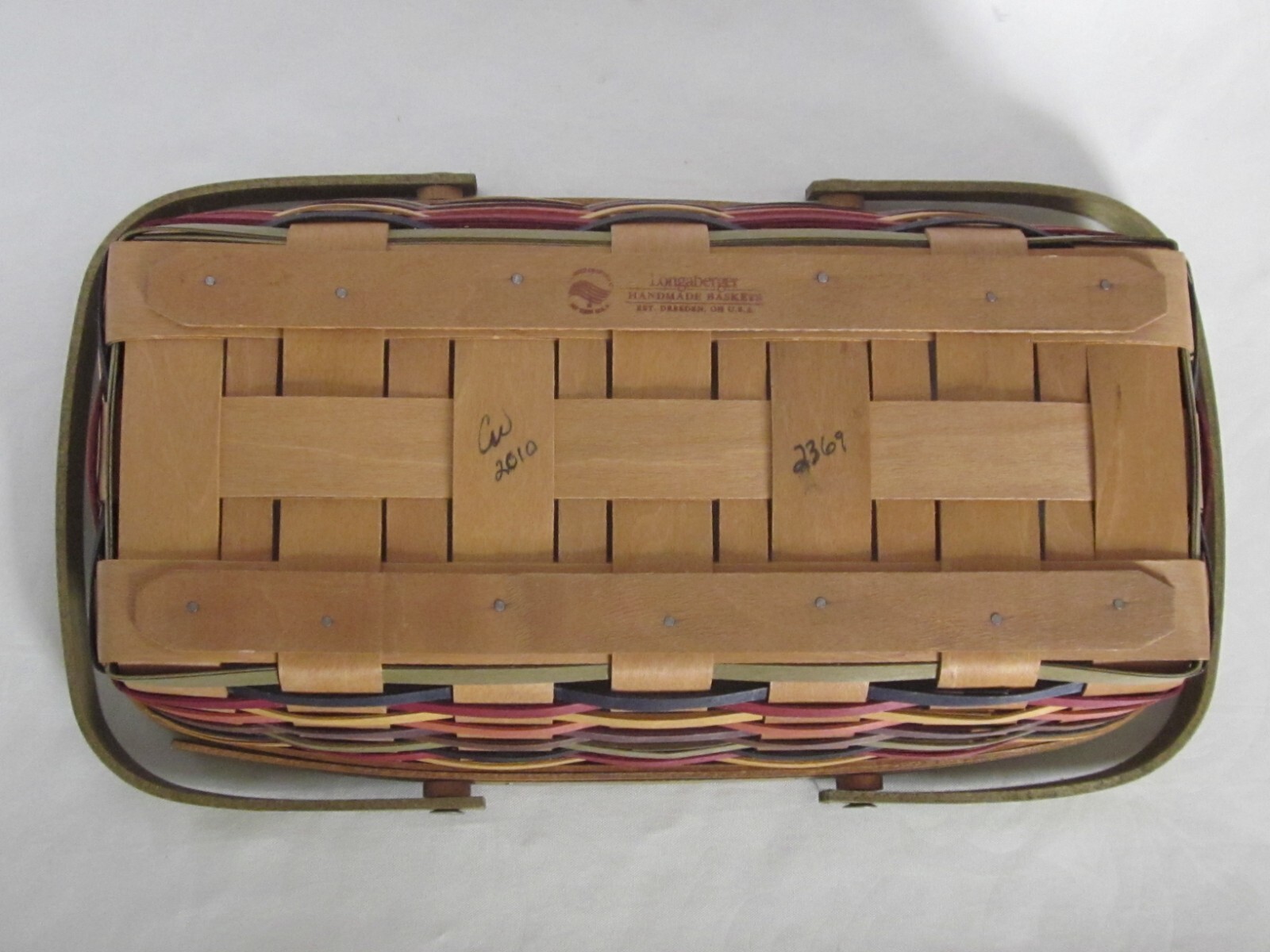 Longaberger 2010 Bright Multi-Color BREAD CARRIER Basket + Protector ~ Summer