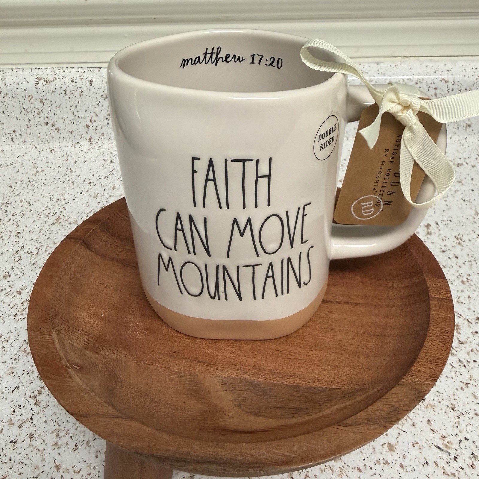 Rae Dunn Faith Can Move Mountains Coffee Mug 18 oz Ceramic, Religious Drinkware