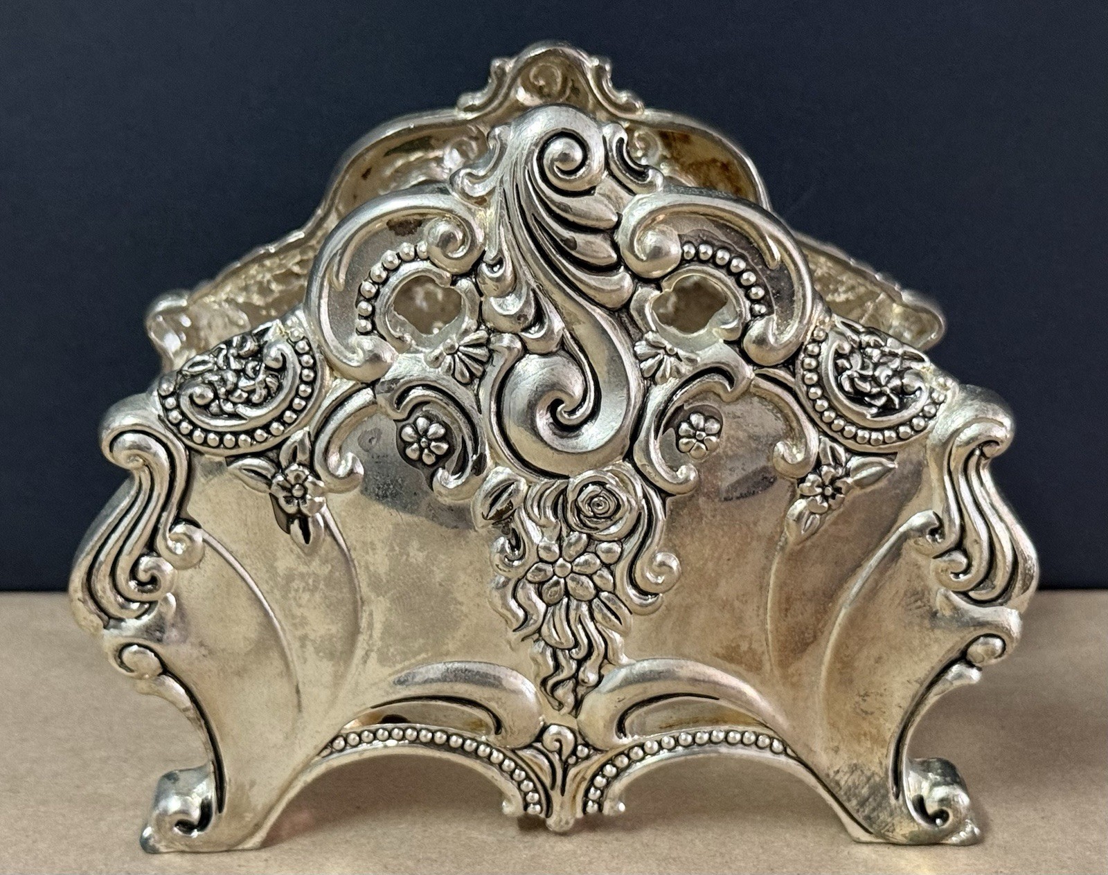 Godinger Silver Plated Decorative Collectible Metal Floral Design Napkin Holder
