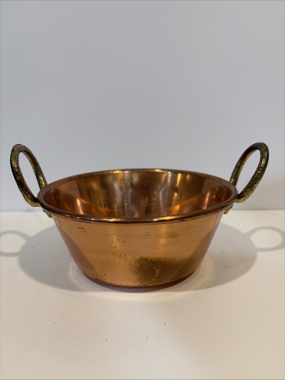 VTG French Copper Jam Pan Hammered Bronze Handles