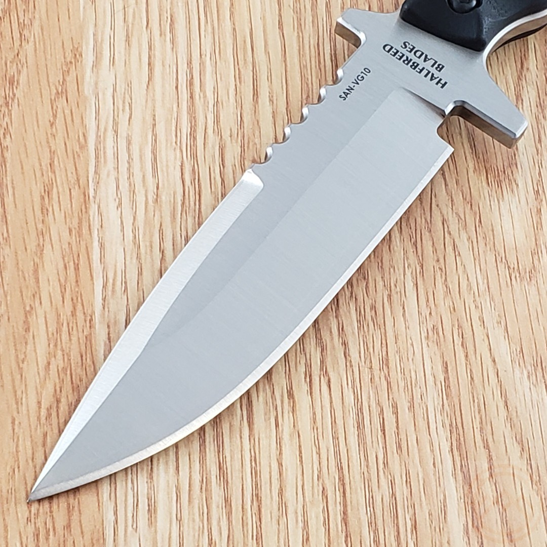 Halfbreed Blades Fixed Knife 5.25″ SAN-VG10 Steel Sawback Blade Black G10 Handle