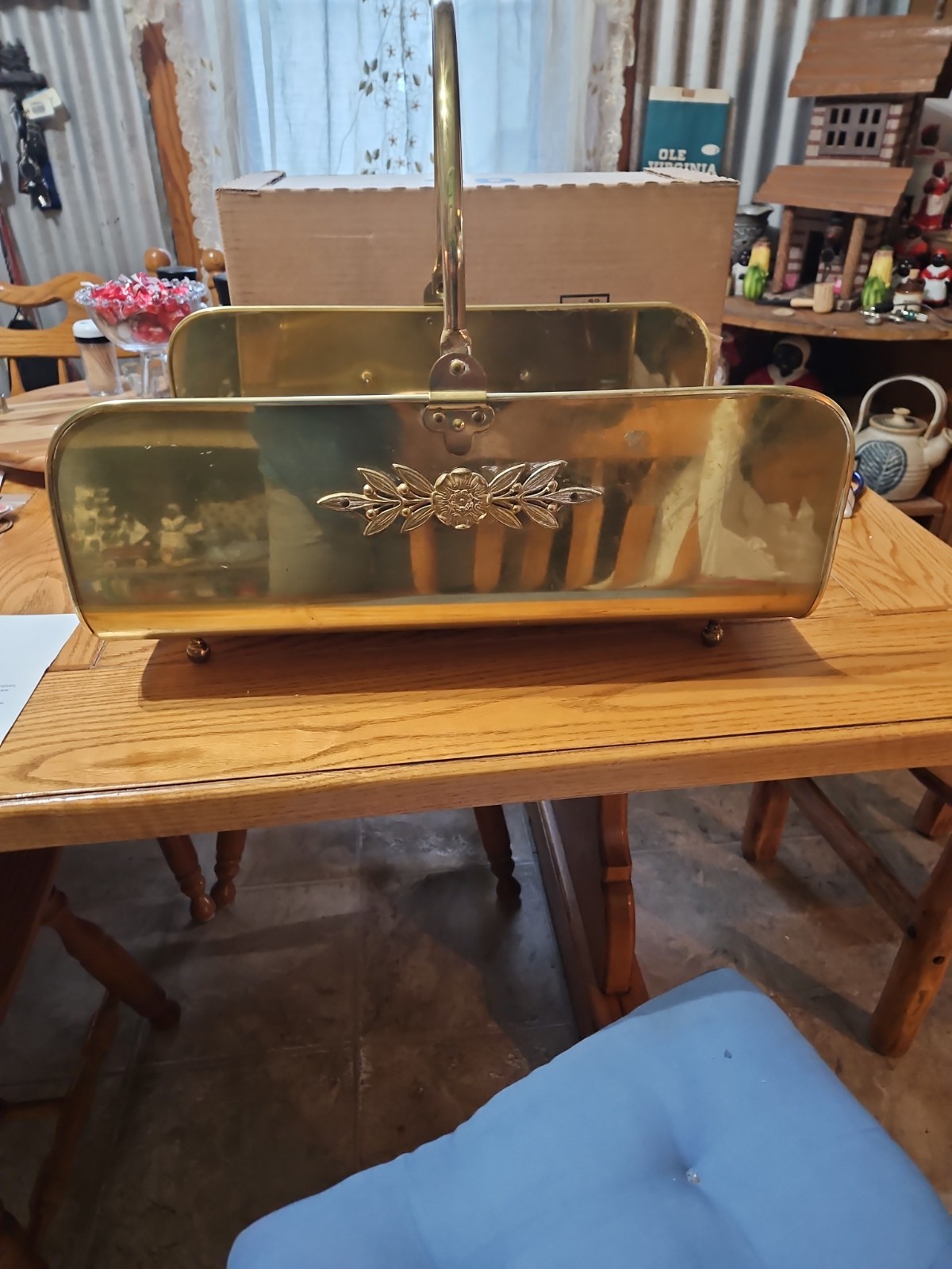 Vintage Footed Solid Brass Hollywood Regency Firewood Holder