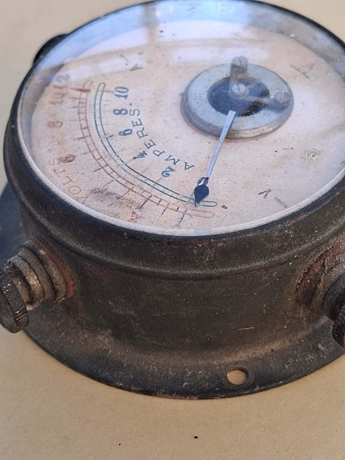 Antique Vintage Brass Voltmeter & Ammeter-Electrical Gauge Meter – 3 terminals