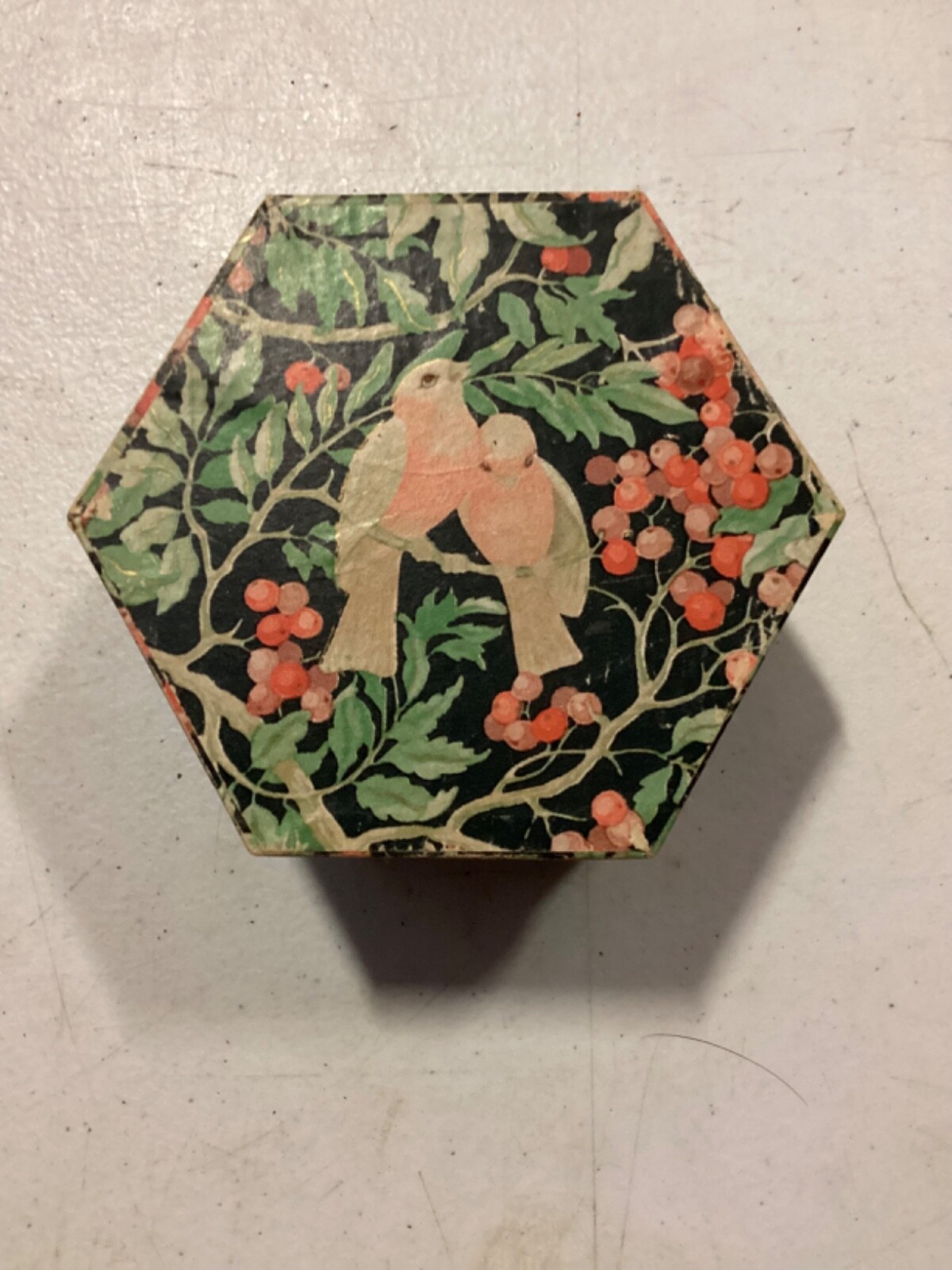 Cardboard-Hexagon Shaped Bird Gift Box Lidded 3.5” W x 2” T