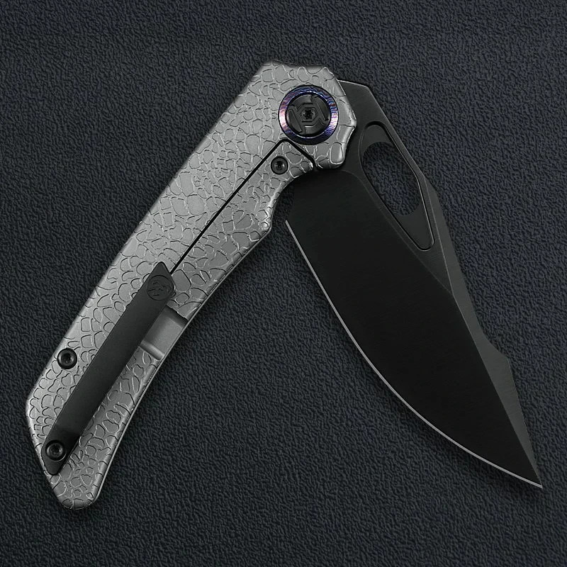 Kunwu Knives Jericho Folding Knife 3½ Vanax Steel Blade Titanium/Timascus Handle