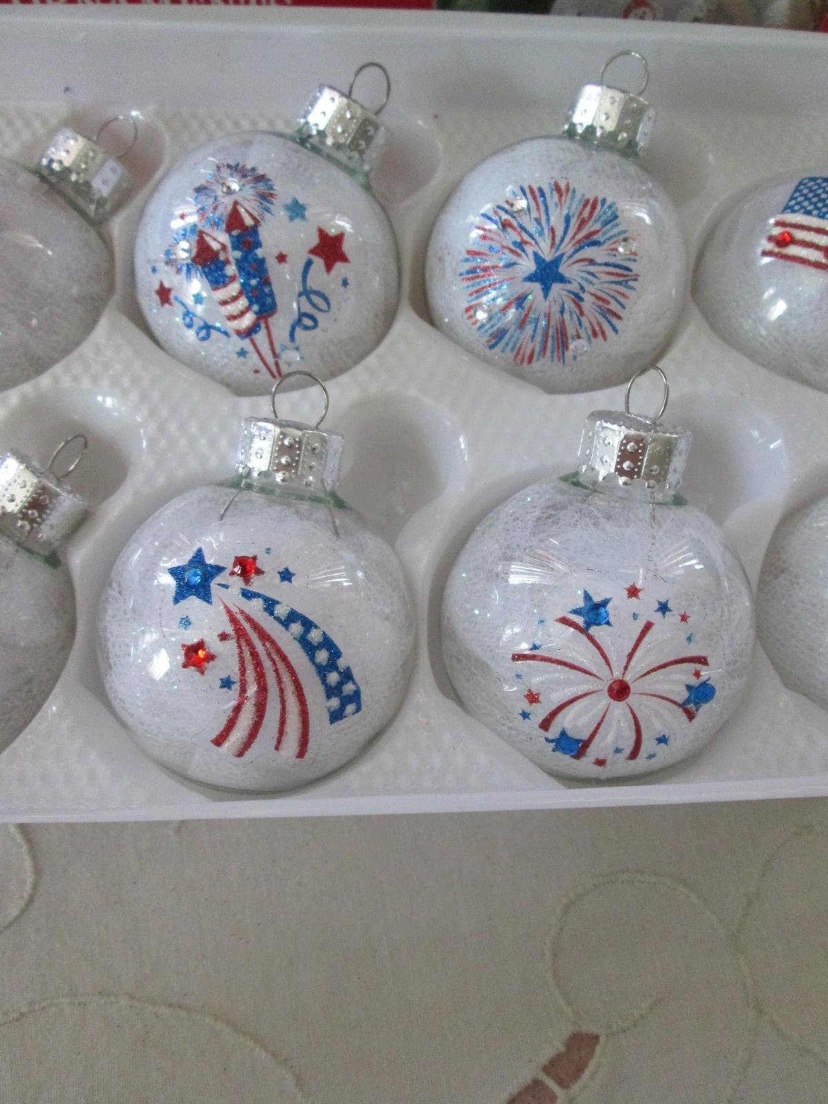 10 Patriotic Clear Glass Ornaments Handcrafted Decorated for – 4th of July, New