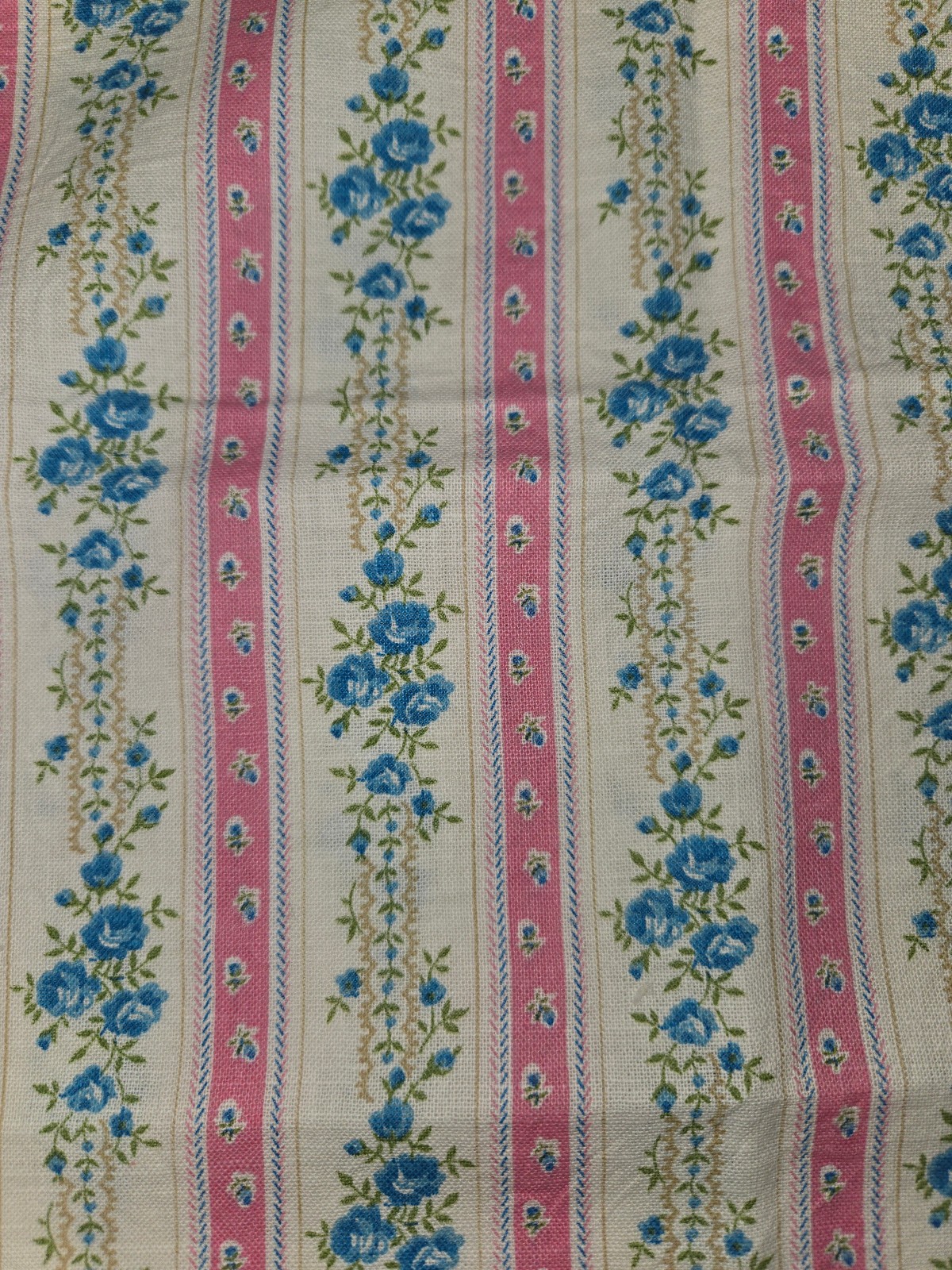 Vintage 1940s FEEDSACK Cotton Quilt FABRIC Pink Blue TICKING Stripe Full 38×43″