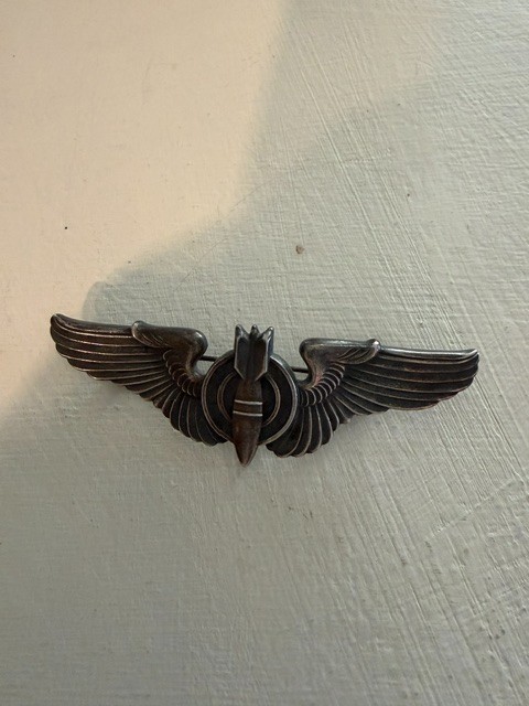 WWII USAF Bomber Bombardier Wings Pin Sterling Silver, 925 BF0