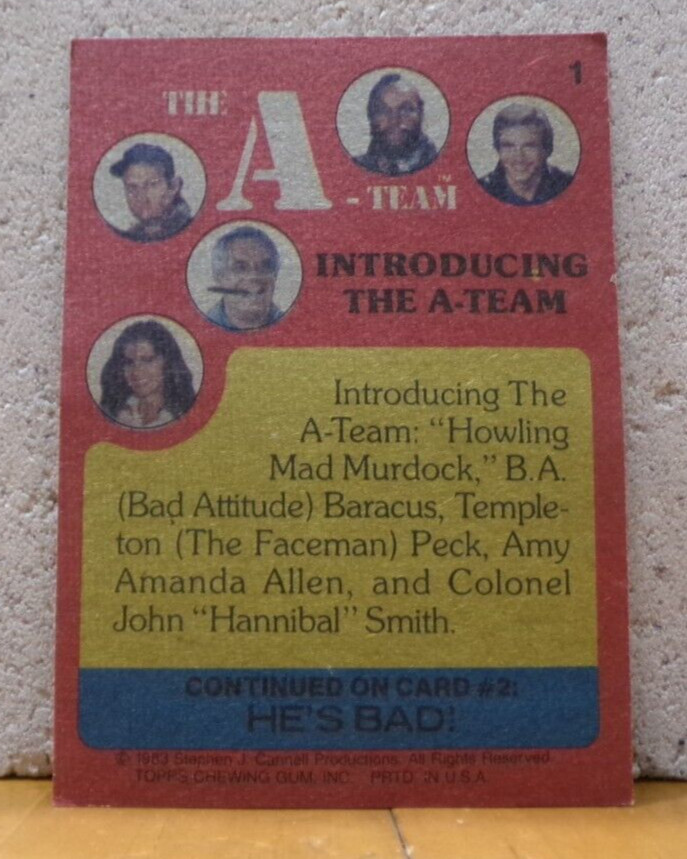 VINTAGE A-TEAM TRADING CARD – INTRODUCING THE A-TEAM THE ENTIRE CAST