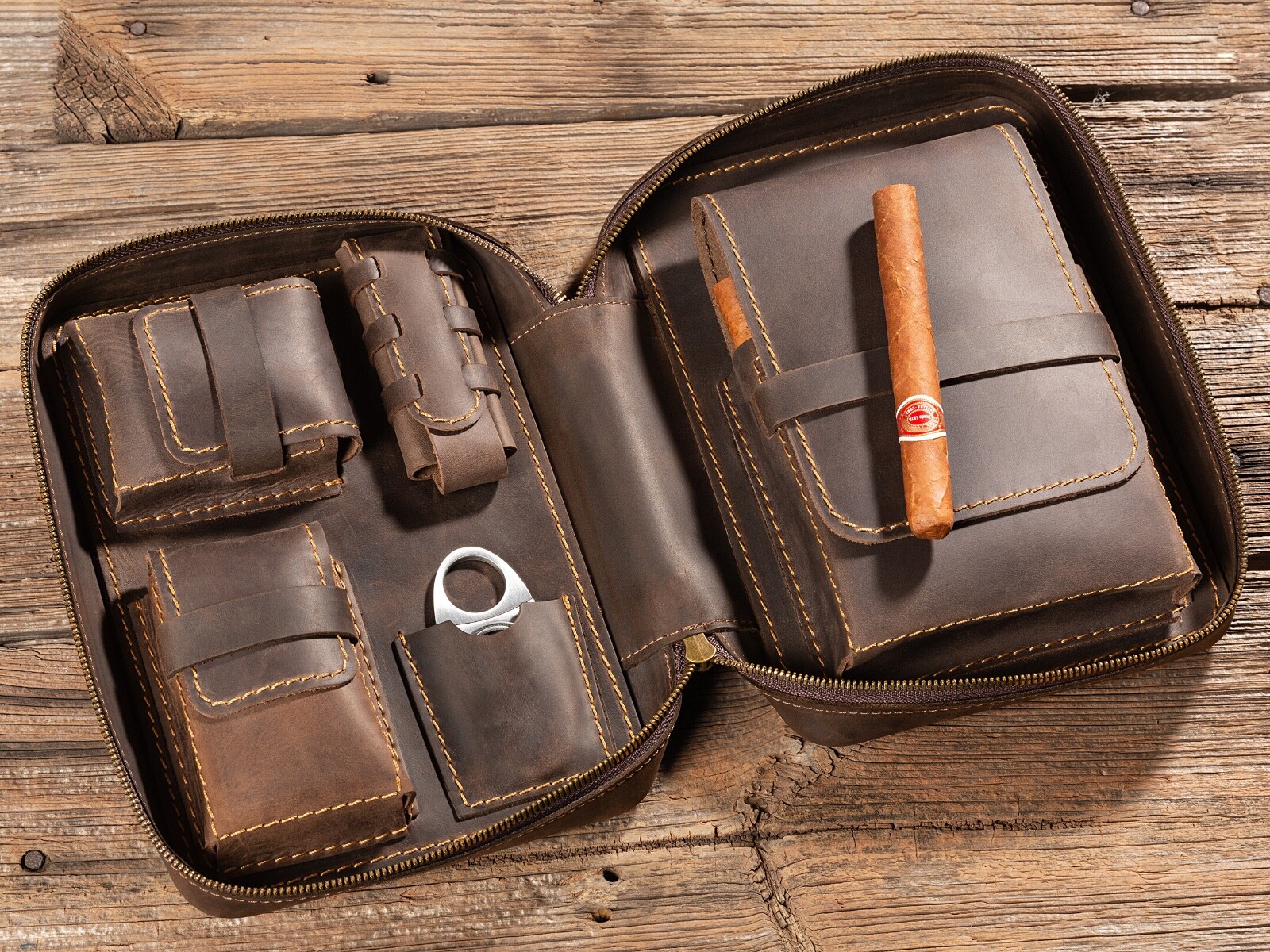 leather cigar case for men cigars bag travel cigar humidors brown cigar holder