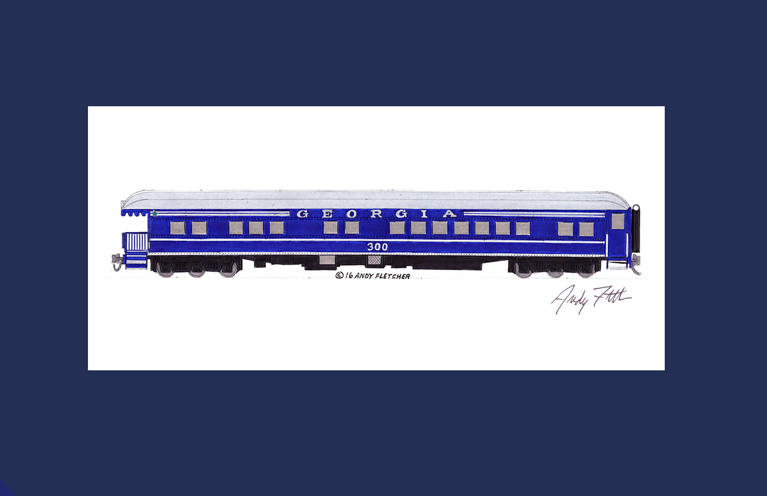 Georgia Observation Car #300 AAPRCO 11″x17″ Matted Print Andy Fletcher signed