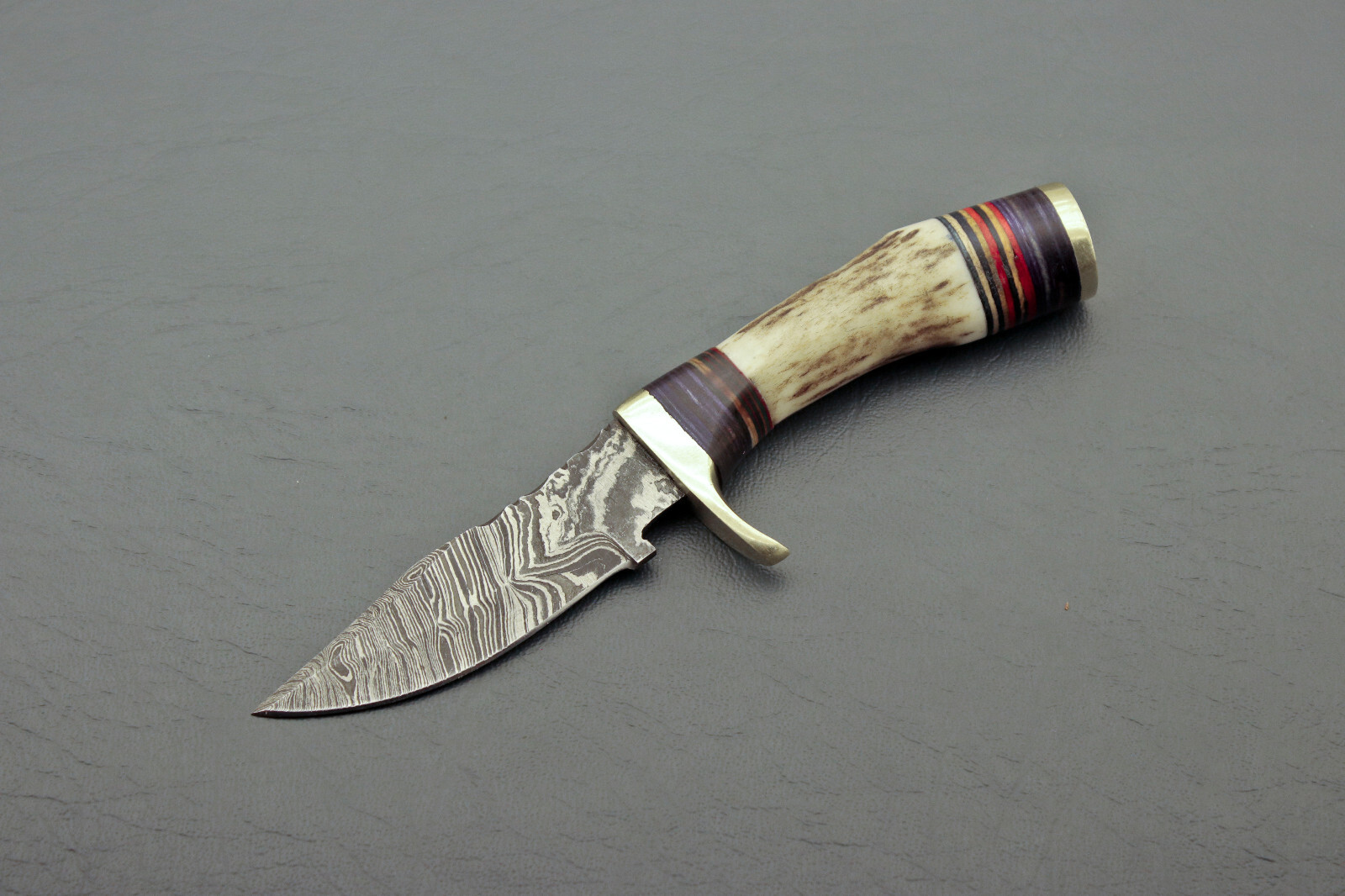 HANDMADE DAMASCUS BLADE CUSTOM HUNTING CAMPING KNIFE STAG/ANTLER