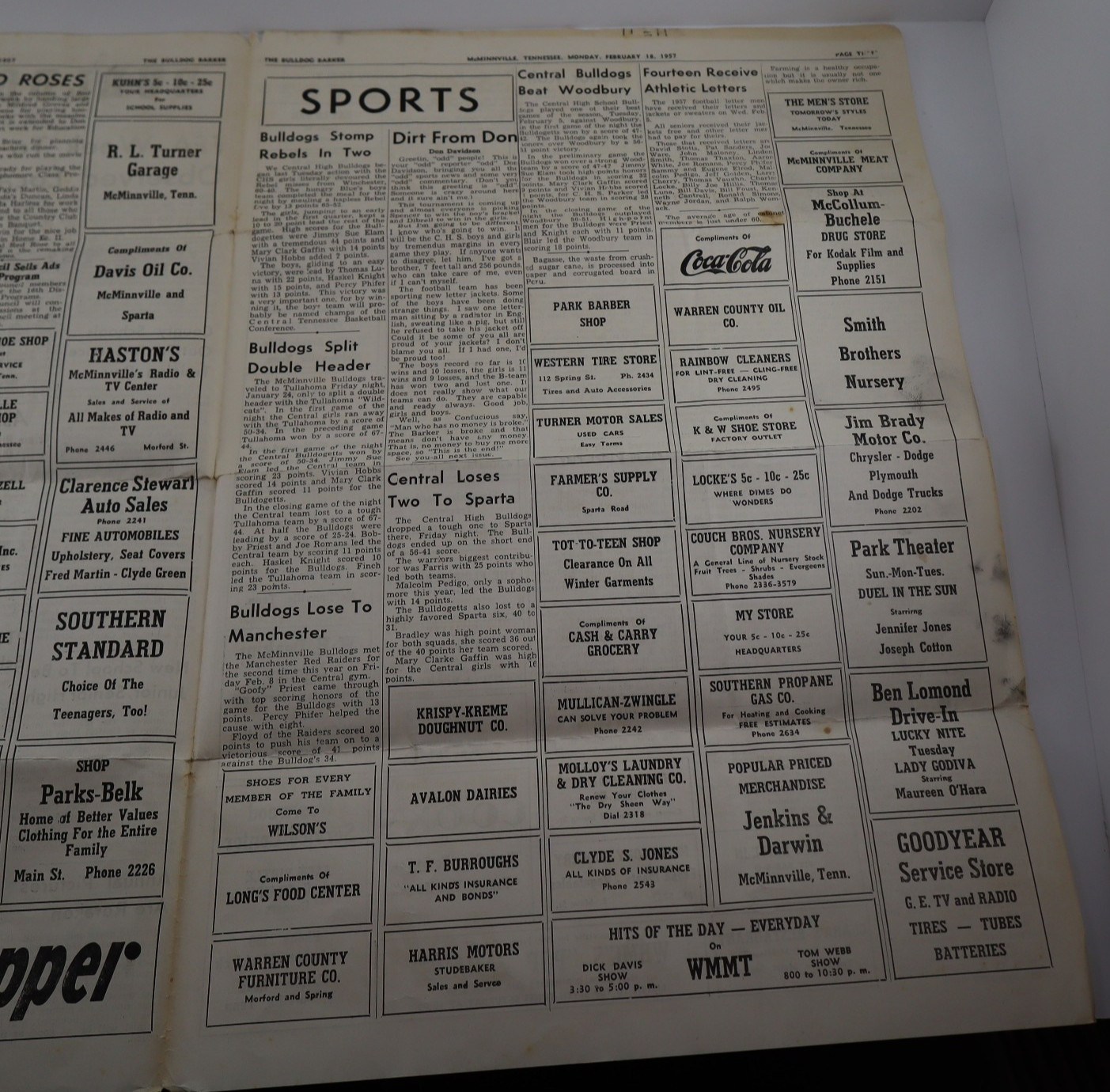 Bulldog Barker Central High School Newspaper Feb 18 1957 McMinnville TN